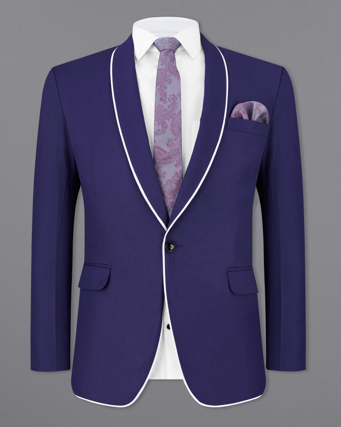MARTINIQUE BLUE WITH WHITE PIPING WORK SINGLE BREASTED BLAZER