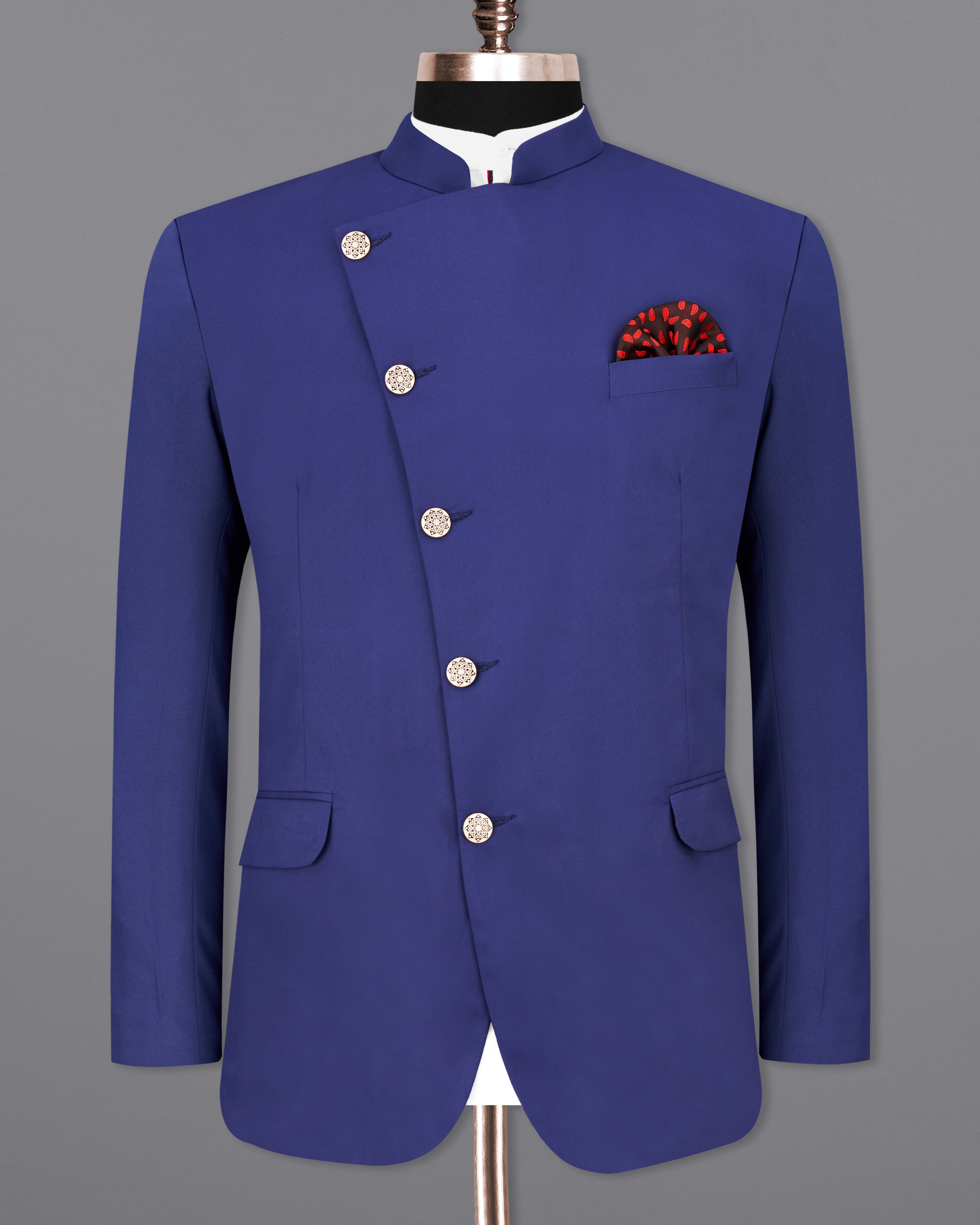 Royal Blue Cross Buttoned Bandhgala Blazer BL2454-CBG-36, BL2454-CBG-38, BL2454-CBG-40, BL2454-CBG-42, BL2454-CBG-44, BL2454-CBG-46, BL2454-CBG-48, BL2454-CBG-50, BL2454-CBG-52, BL2454-CBG-54, BL2454-CBG-56, BL2454-CBG-58, BL2454-CBG-60