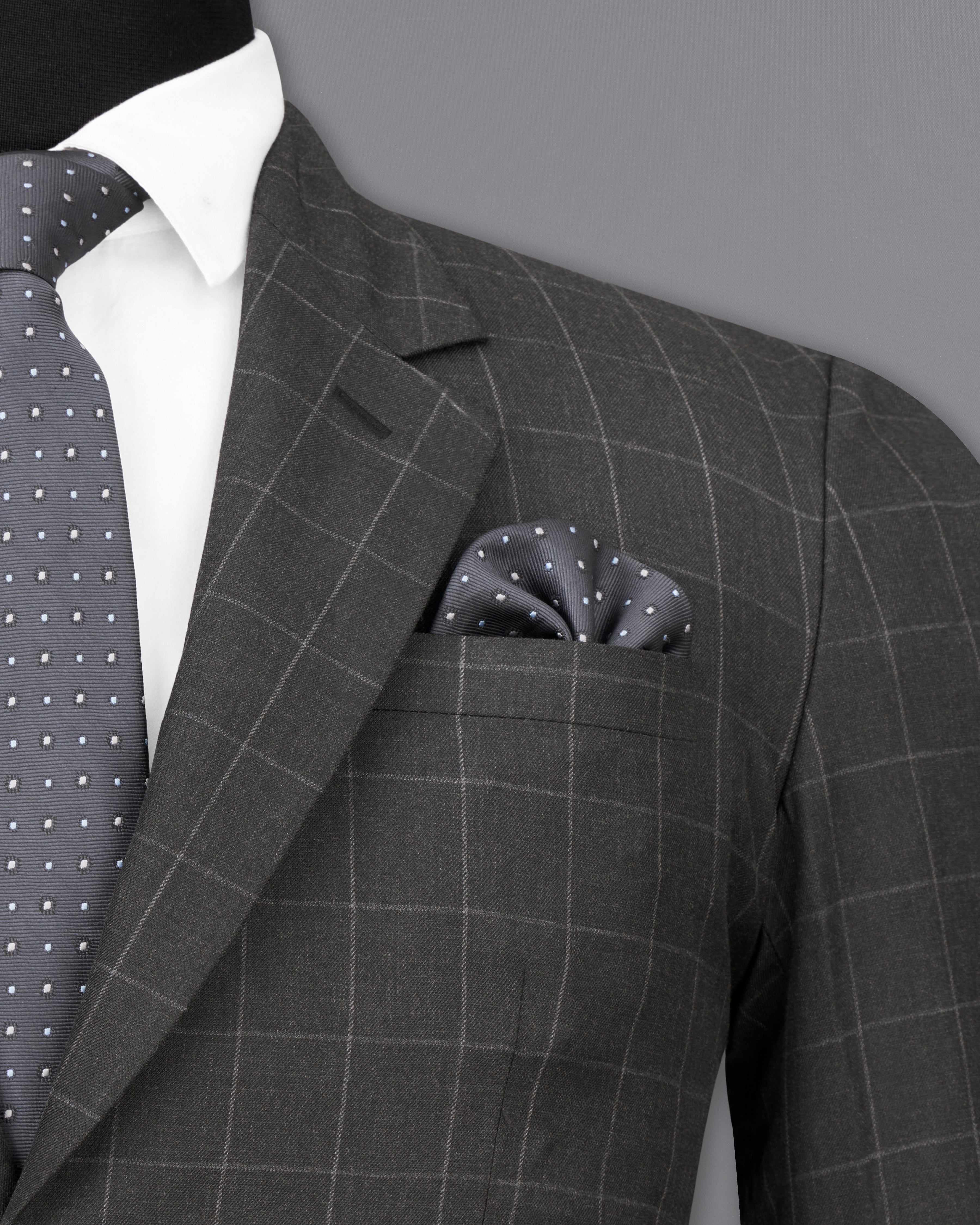 Charcoal Gray Windowpane Single Breasted Blazer ,BL2473-SB-36, BL2473-SB-38, BL2473-SB-40, BL2473-SB-42, BL2473-SB-44, BL2473-SB-46, BL2473-SB-48, BL2473-SB-50, BL2473-SB-52, BL2473-SB-54, BL2473-SB-56, BL2473-SB-58, BL2473-SB-60