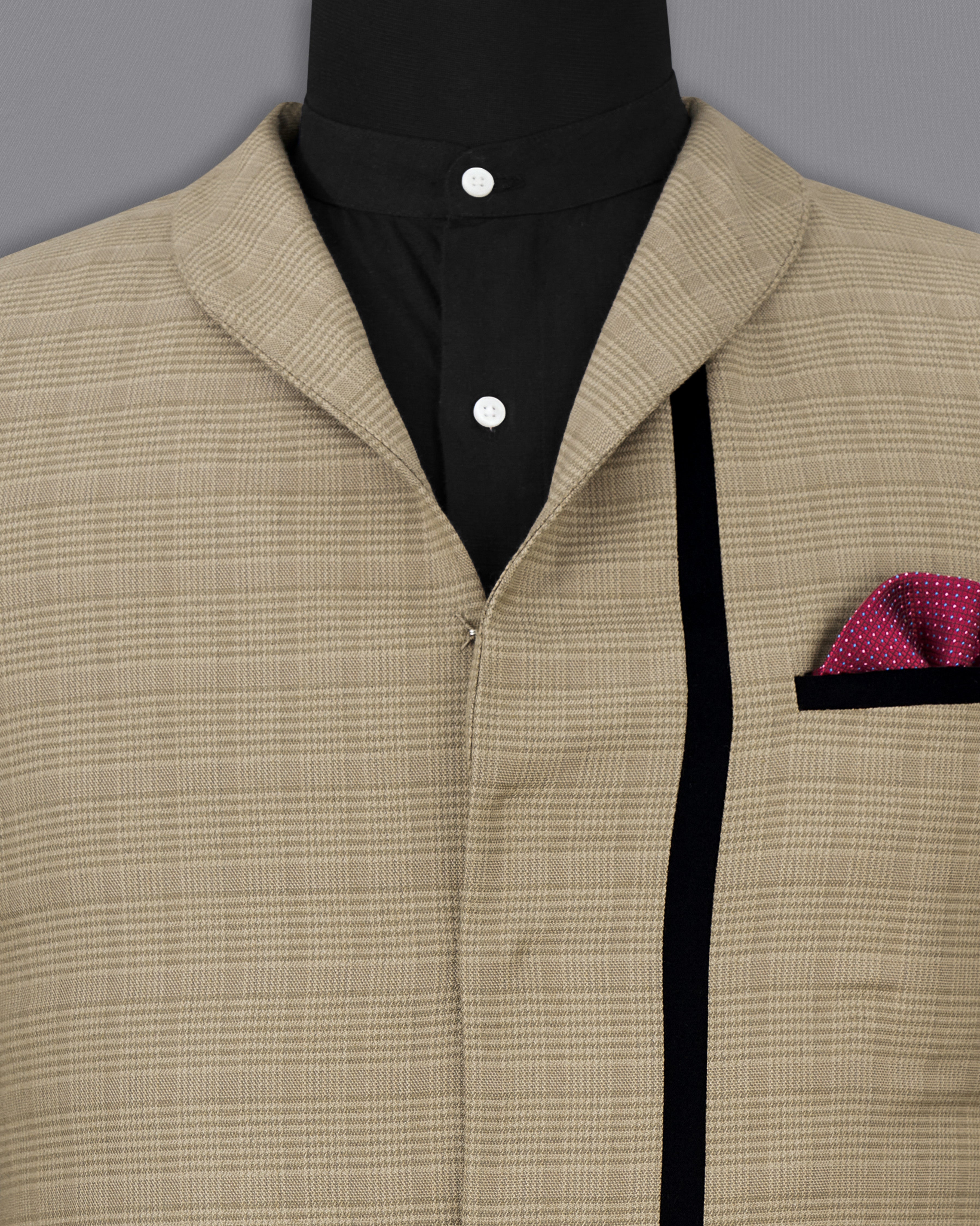 Pale Taupe Brown Plaid with Black Patchwork Wool Rich Blazer BL2511-D20-36, BL2511-D20-38, BL2511-D20-40, BL2511-D20-42, BL2511-D20-44, BL2511-D20-46, BL2511-D20-48, BL2511-D20-50, BL2511-D20-52, BL2511-D20-54, BL2511-D20-56, BL2511-D20-58, BL2511-D20-60