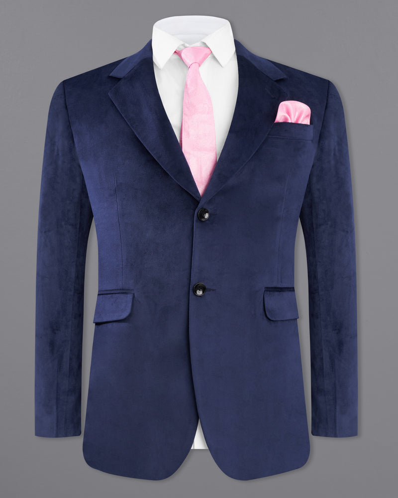 Firefly Blue Single Breasted Velvet Blazer