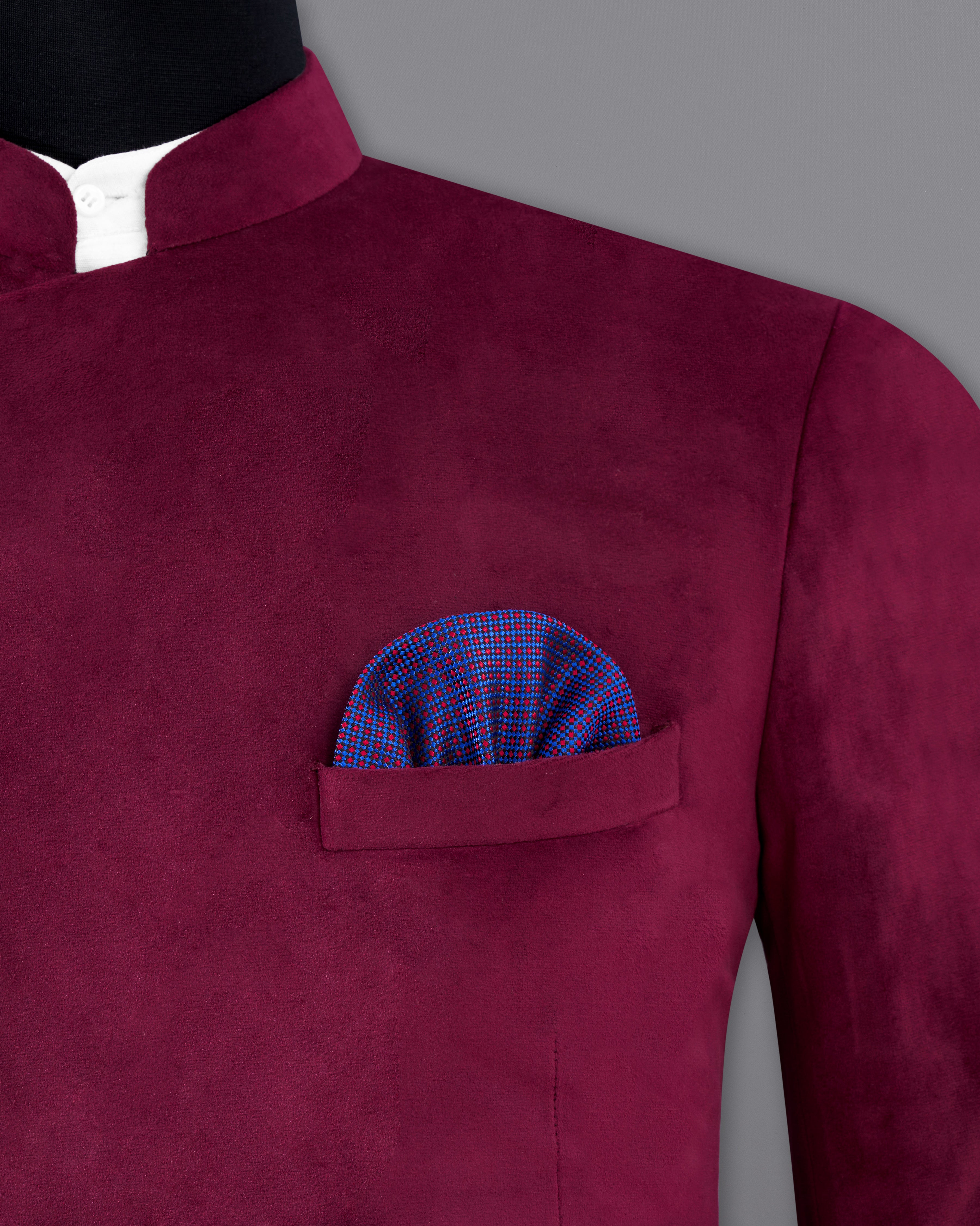 Barossa Maroon Cross Buttoned Bandhgala Velvet Blazer BL2587-CBG-36,BL2587-CBG-38,BL2587-CBG-40,BL2587-CBG-42,BL2587-CBG-44,BL2587-CBG-46,BL2587-CBG-48,BL2587-CBG-50,,BL2587-CBG-52,BL2587-CBG-54,BL2587-CBG-56,BL2587-CBG-58,BL2587-CBG-60