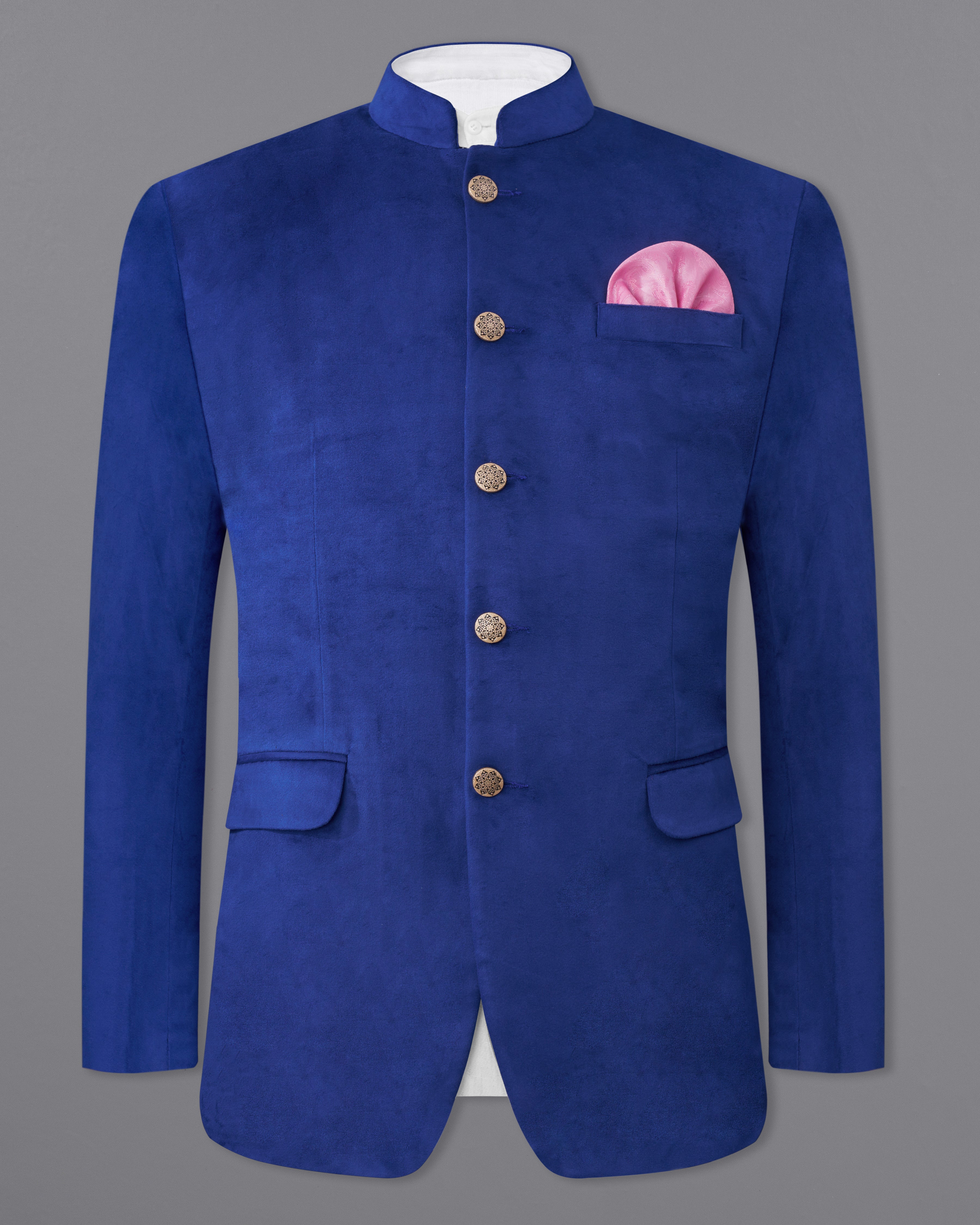 Downriver Blue Bandhgala Velvet Blazer BL2588-BG-36,BL2588-BG-38,BL2588-BG-40,BL2588-BG-42,BL2588-BG-44,BL2588-BG-46,BL2588-BG-48,BL2588-BG-50,,BL2588-BG-52,BL2588-BG-54,BL2588-BG-56,BL2588-BG-58,BL2588-BG-60