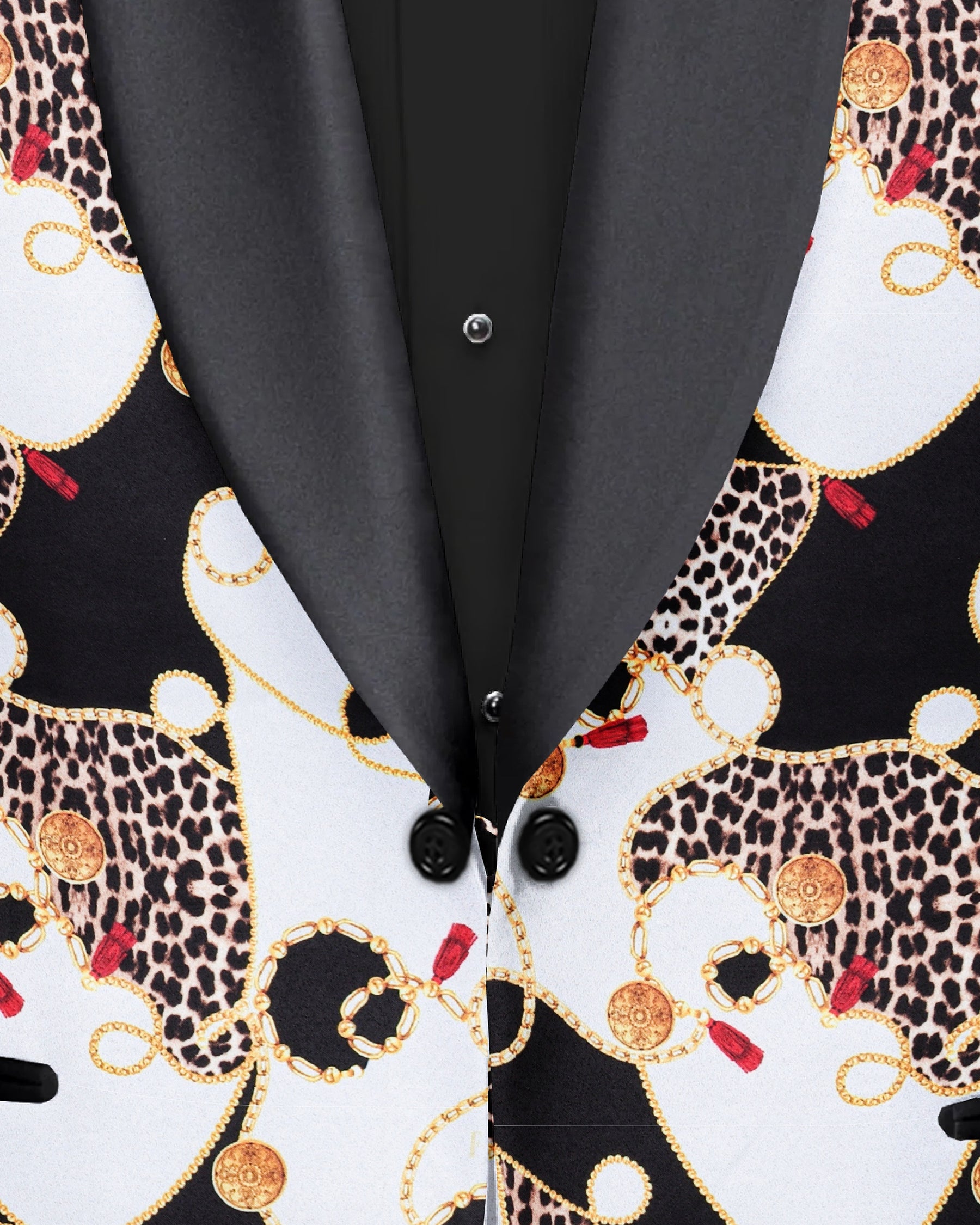 Golden Chain with Cheetah Skin Print Designer Tuxedo Blazer