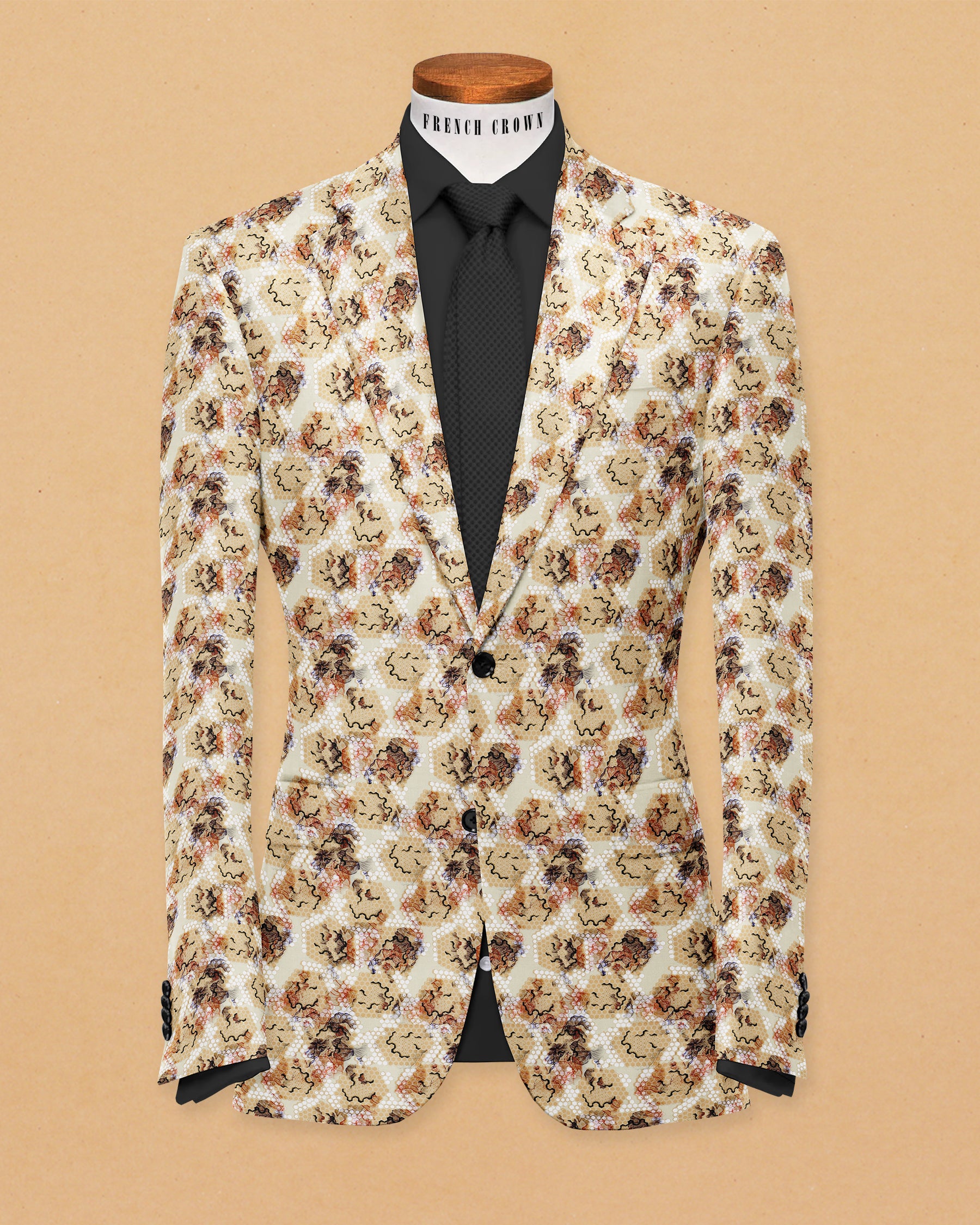 Cream Honeycomb Print Premium Designer Blazer