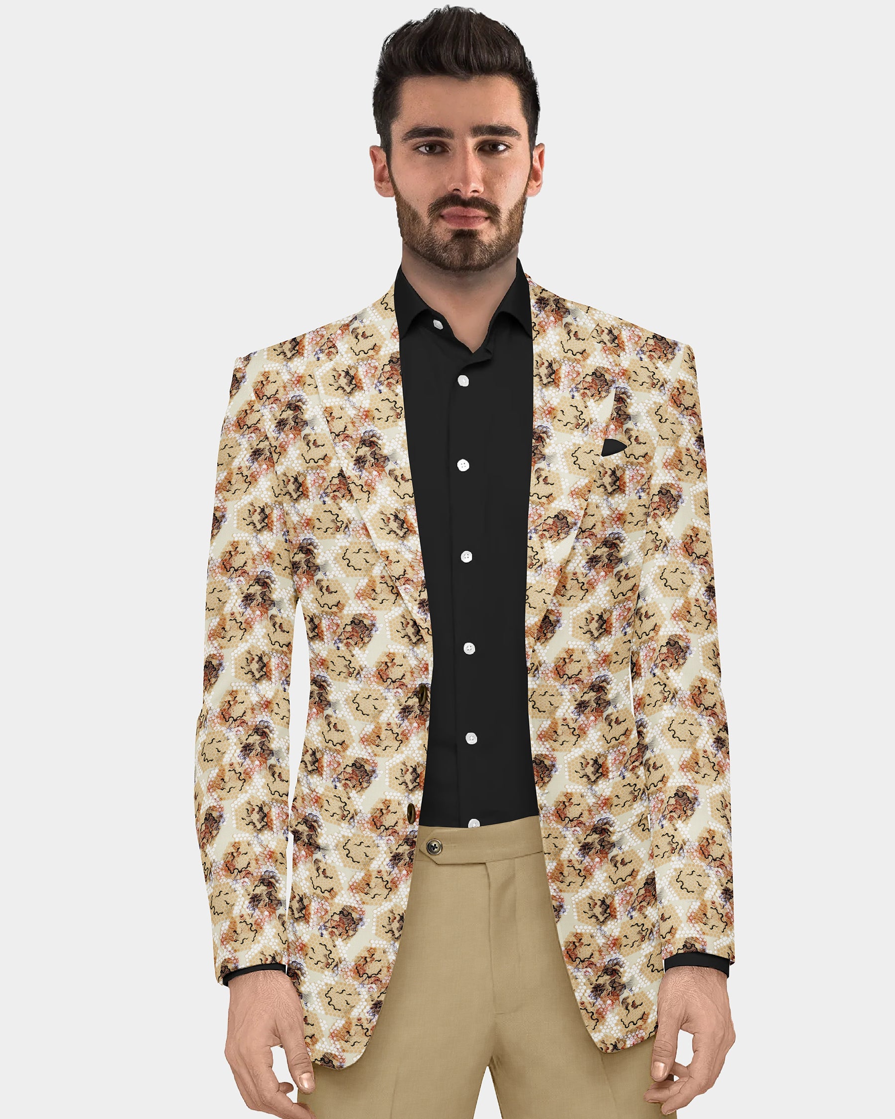 Cream Honeycomb Print Premium Designer Blazer