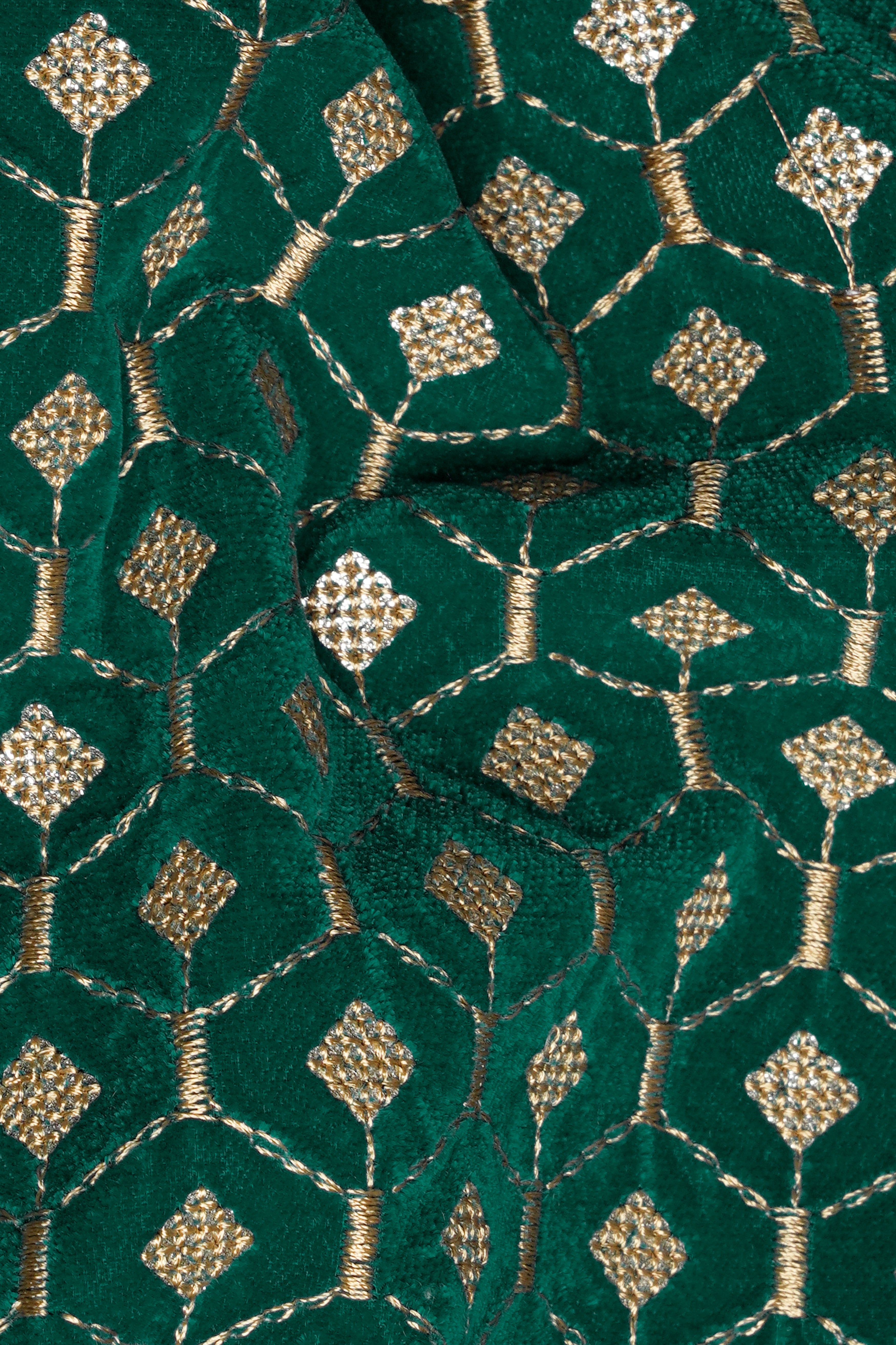 Sherpa Green and Givry Cream Hexagon Thread and Sequin Embroidered Cross Buttoned Bandhgala Jodhpuri BL3519-CBG-36, BL3519-CBG-38, BL3519-CBG-40, BL3519-CBG-42, BL3519-CBG-44, BL3519-CBG-46, BL3519-CBG-51, BL3519-CBG-50, BL3519-CBG-52, BL3519-CBG-54, BL3519-CBG-56, BL3519-CBG-58, BL3519-CBG-60