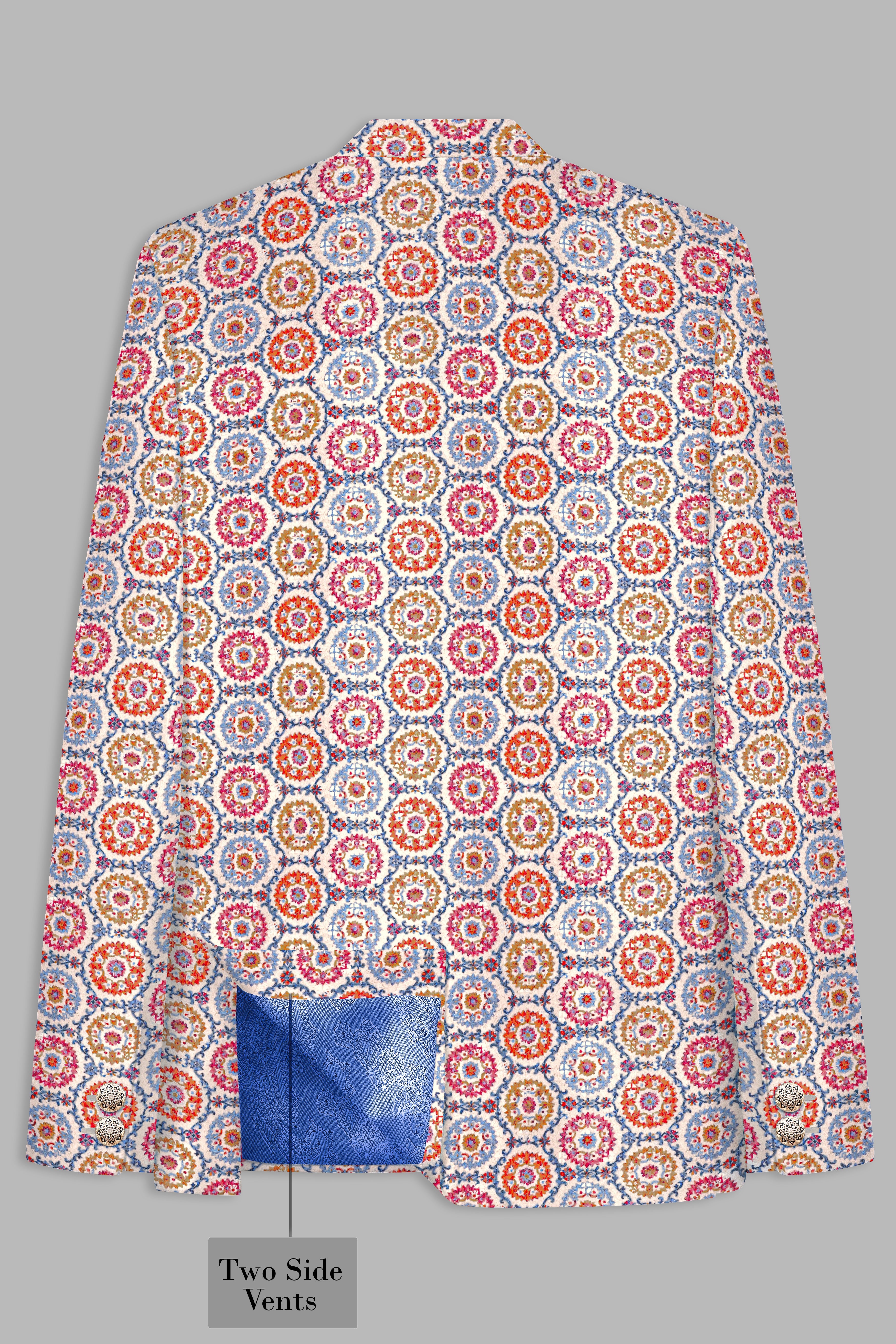 Bright White And Cyan Blue Multicolour Thread Embroidered Bandhgala Jodhpuri