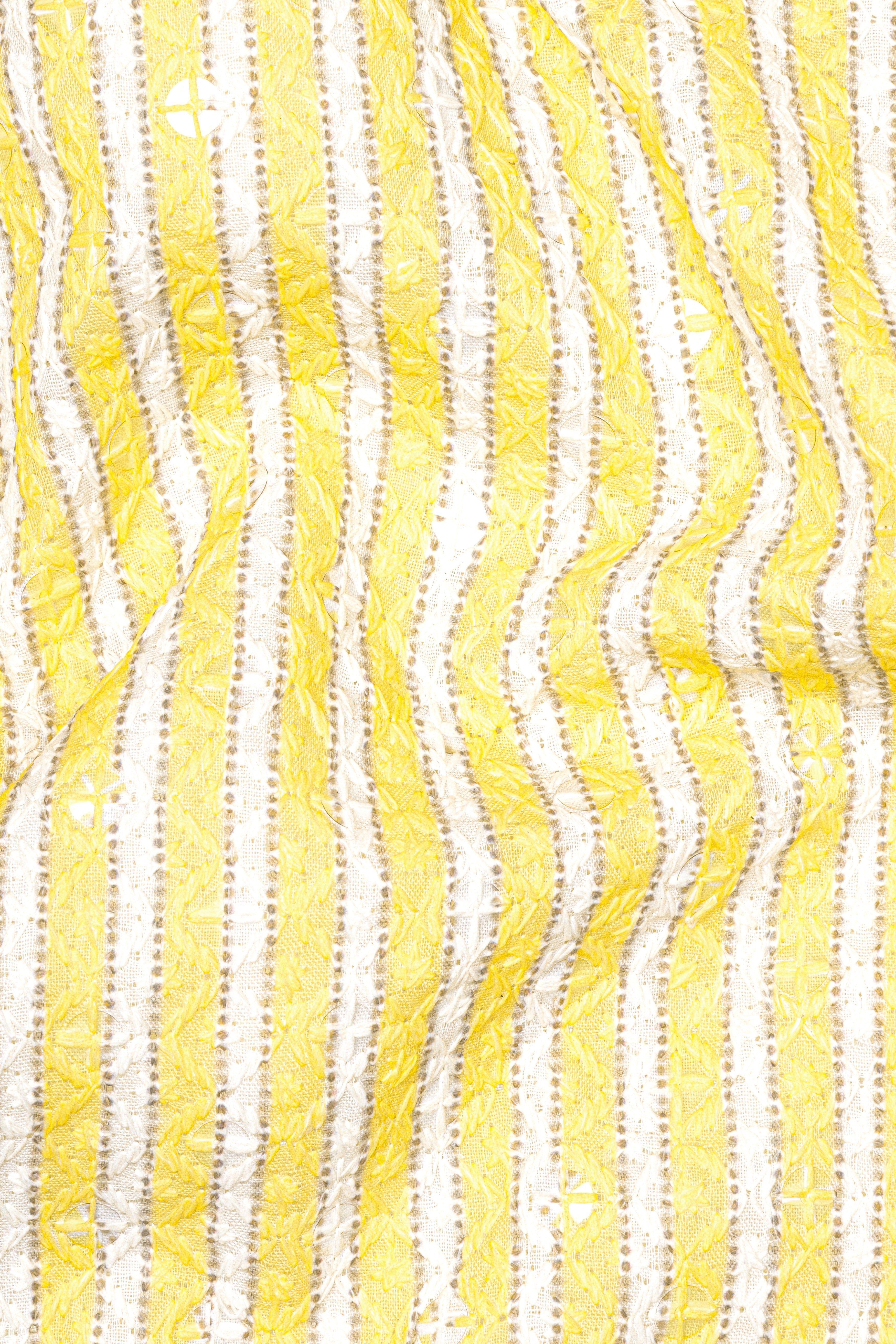 Drover Yellow And Bright White Striped Designer Thread Embroidered Bandhgala Jodhpuri
