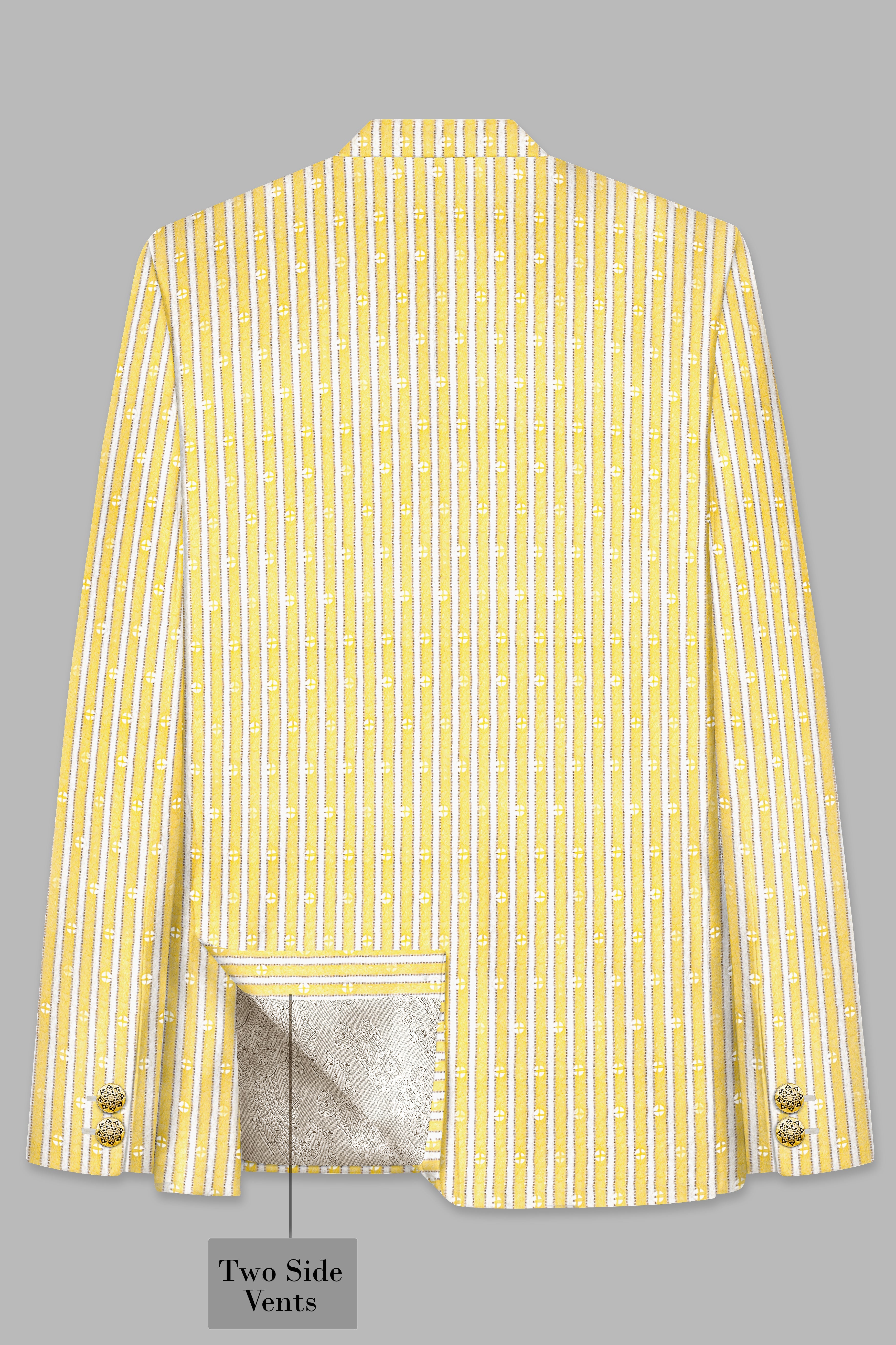 Drover Yellow And Bright White Striped Designer Thread Embroidered Bandhgala Jodhpuri