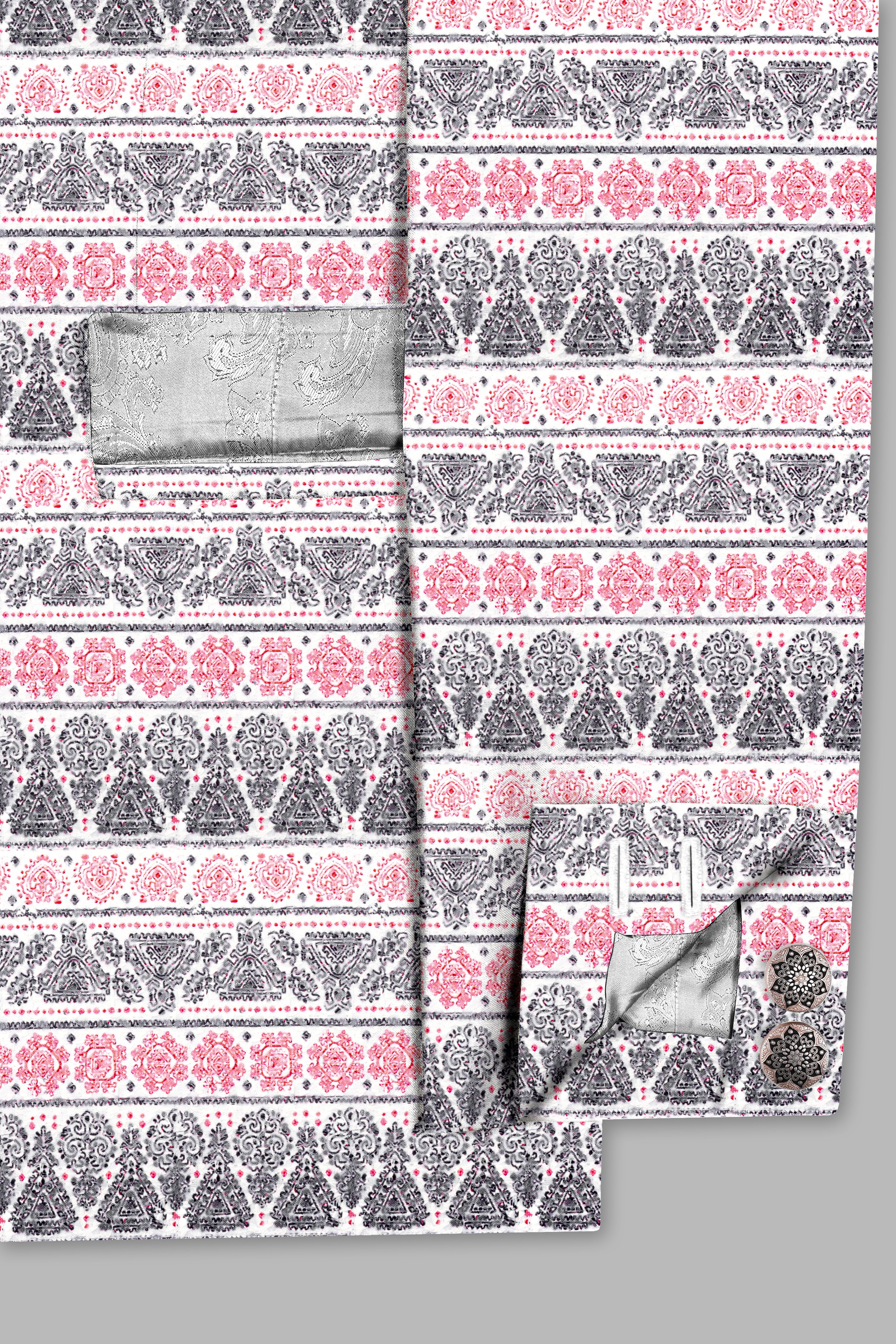 Brink Pink And jade Black Striped Designer Cross Placket Bandhgala Jodhpuri