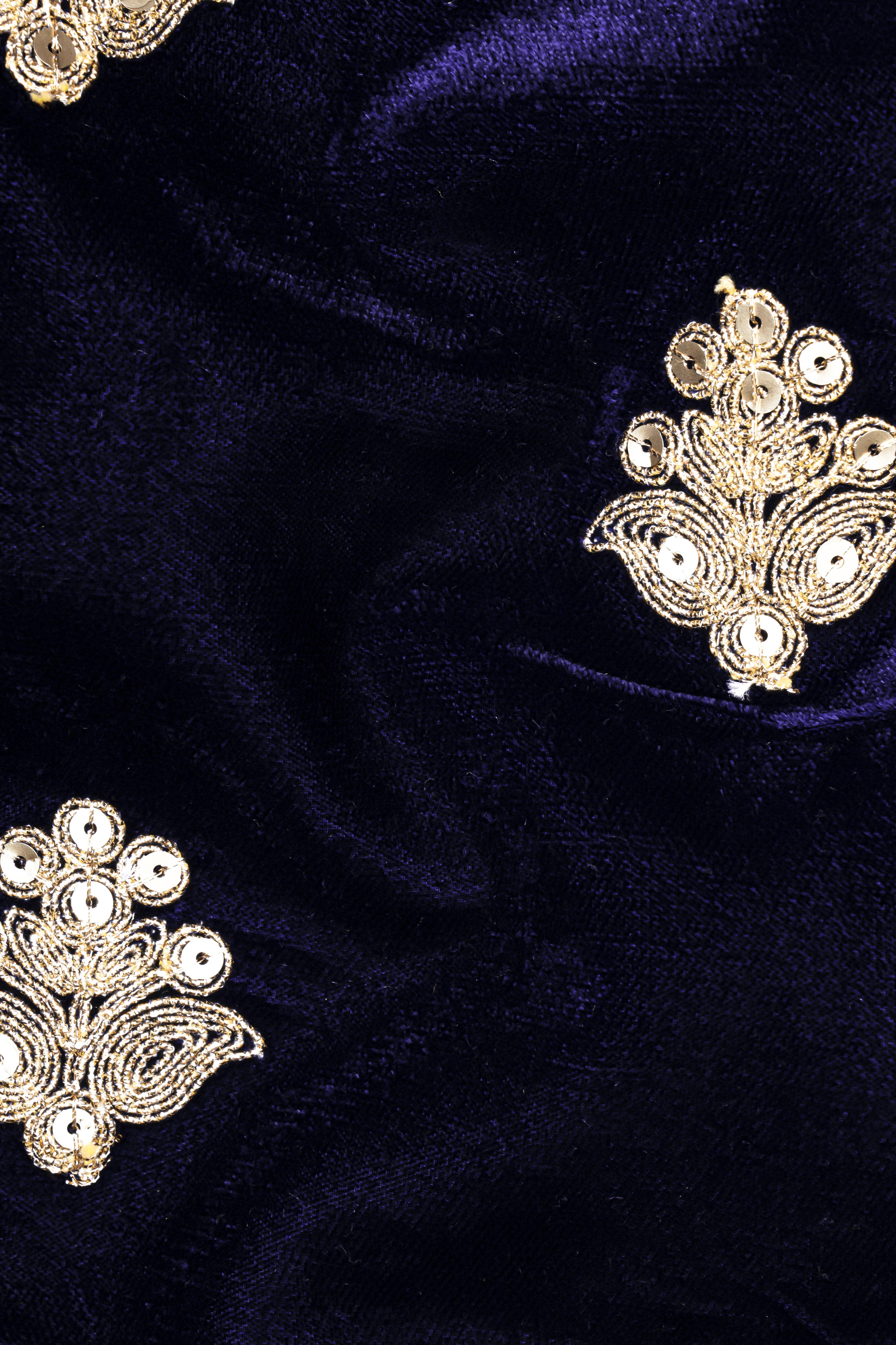 Cinder Blue Designer Velvet Sequin And Thread Embroidered Cross Placket Bandhgala Jodhpuri