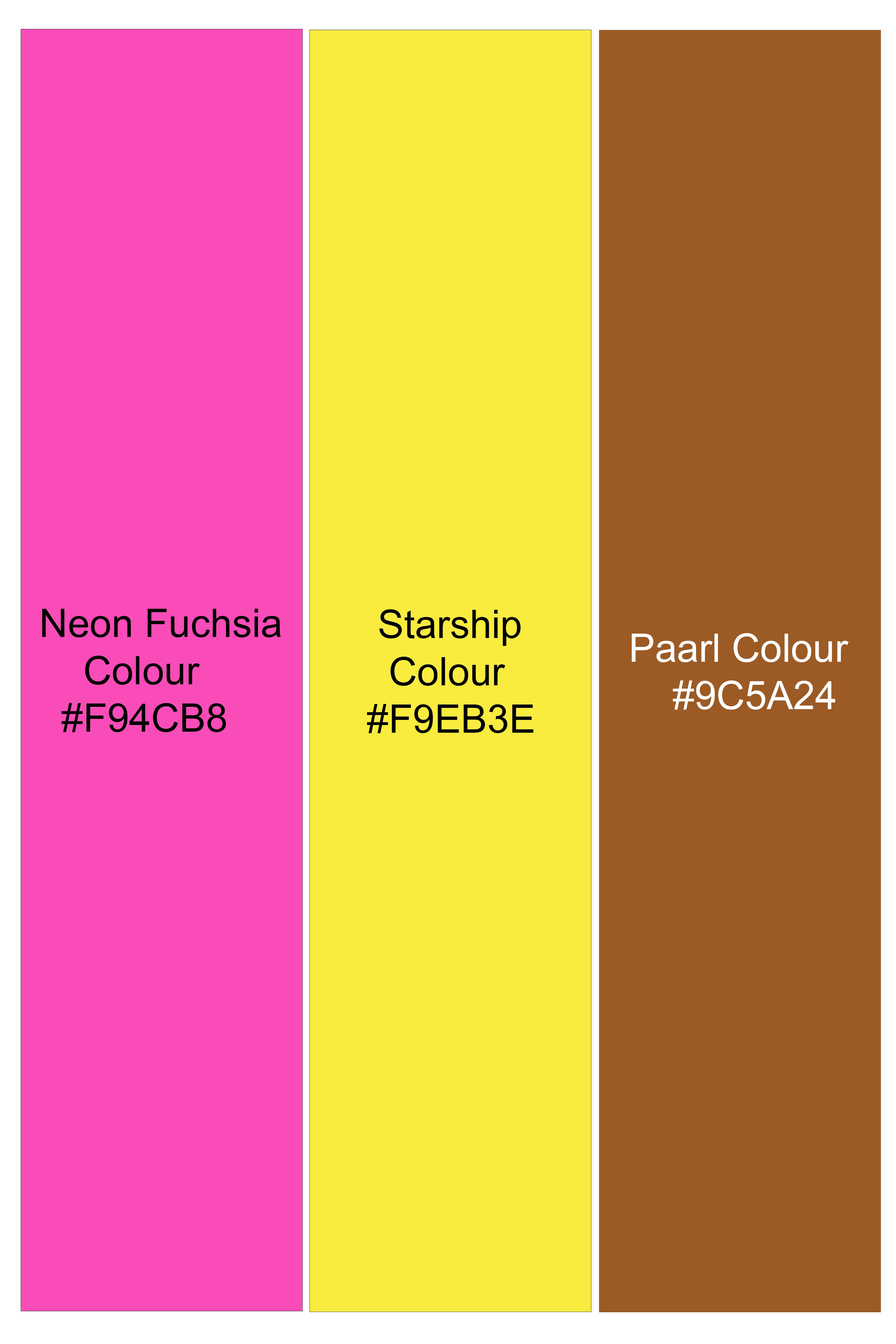 Neon Fuchsia Pink And Starship Yellow MultiColour Embroidered Cross Placket Bandhgala Jodhpuri
