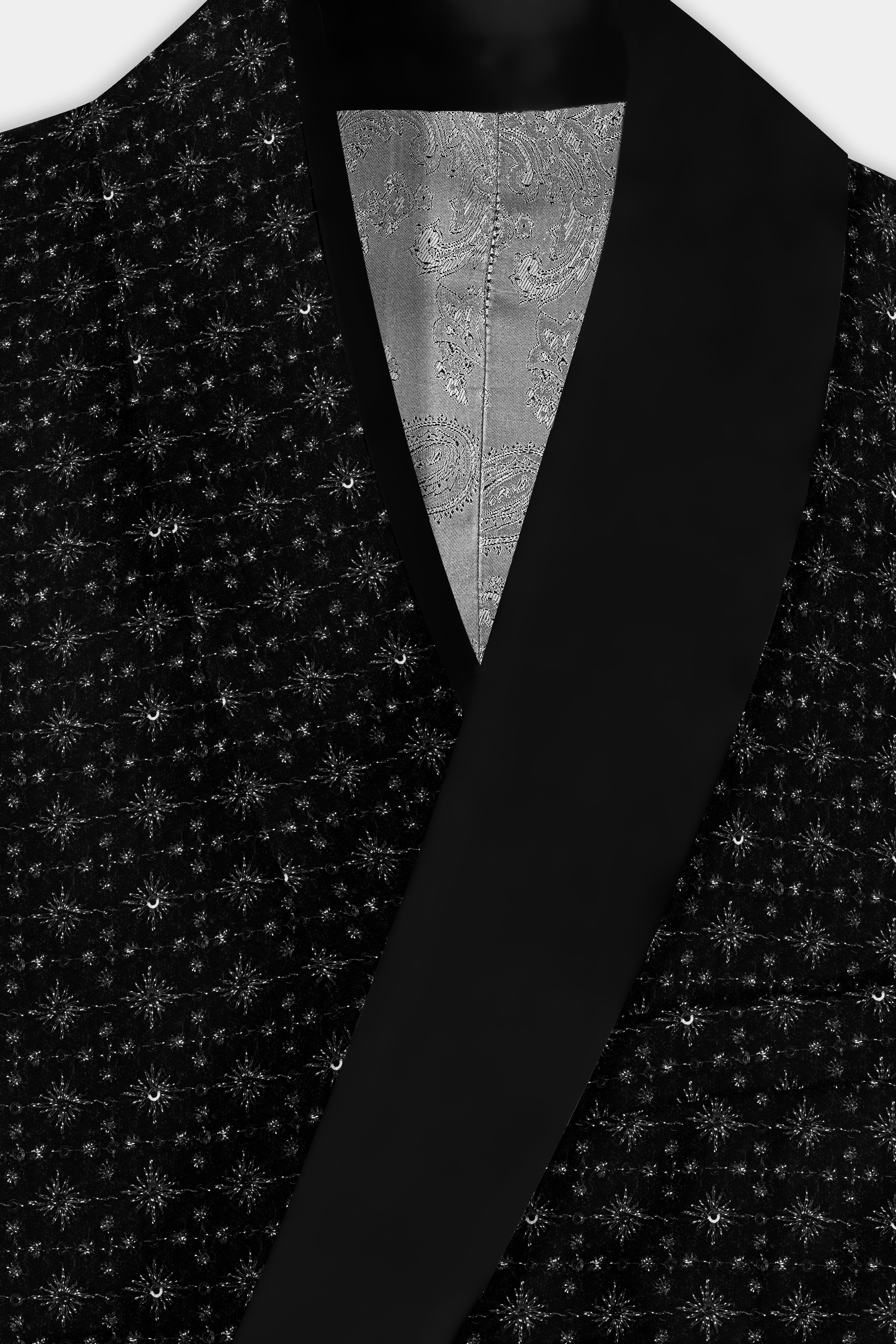 Jade Black Sequin And Thread Embroidered Tuxedo Blazer