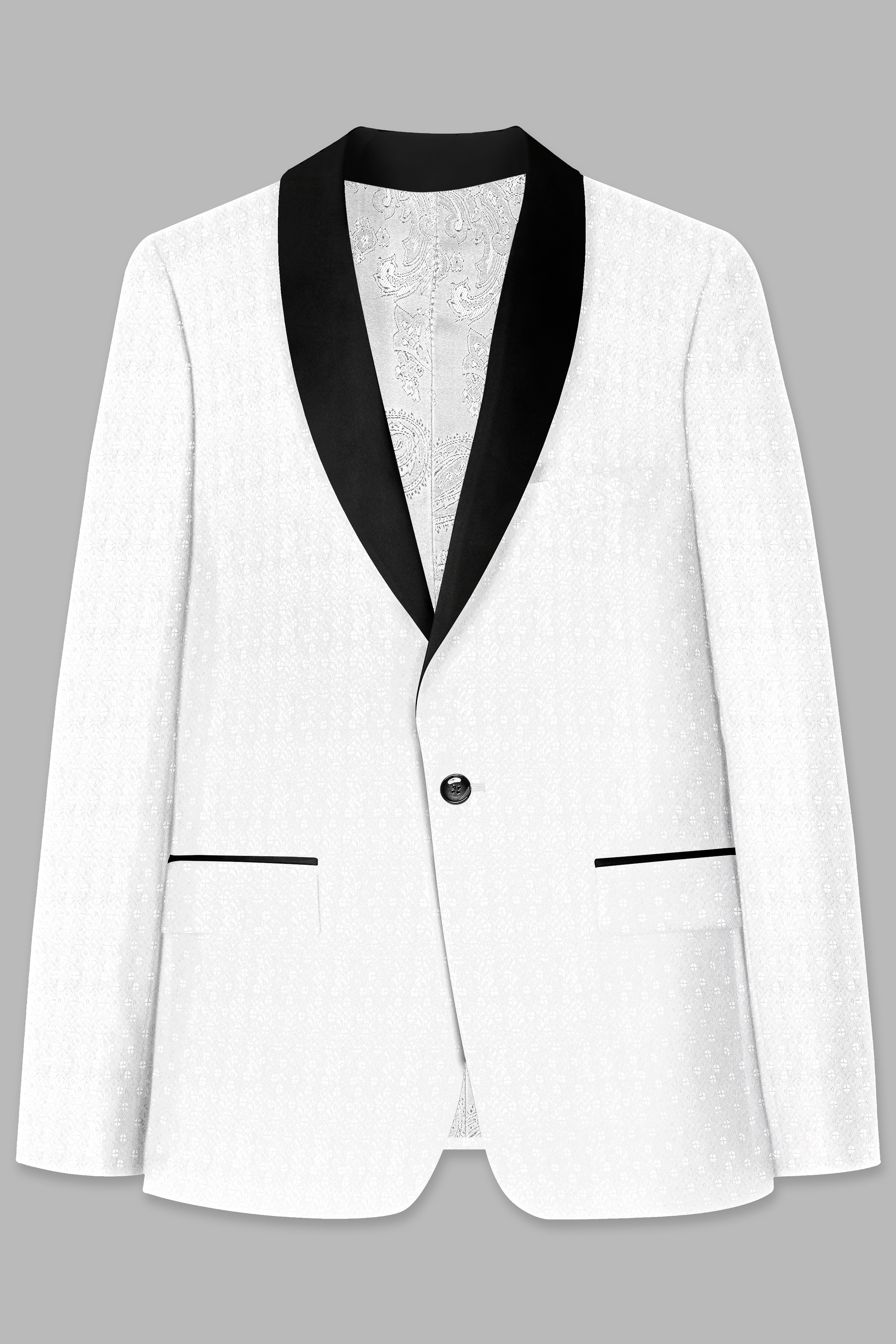 Bright White Sequin And Thread Embroidered Tuxedo Blazer