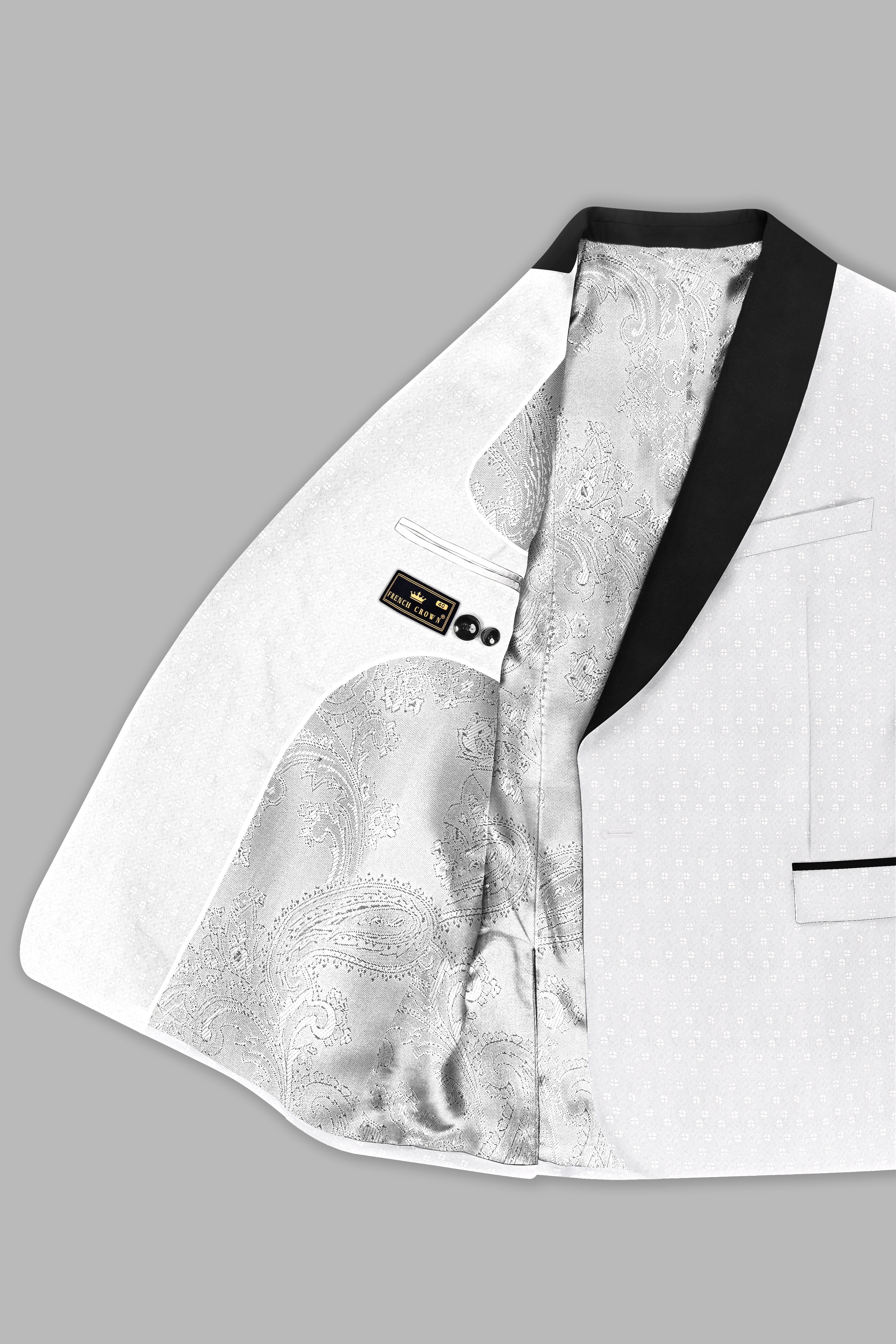 Bright White Sequin And Thread Embroidered Tuxedo Blazer