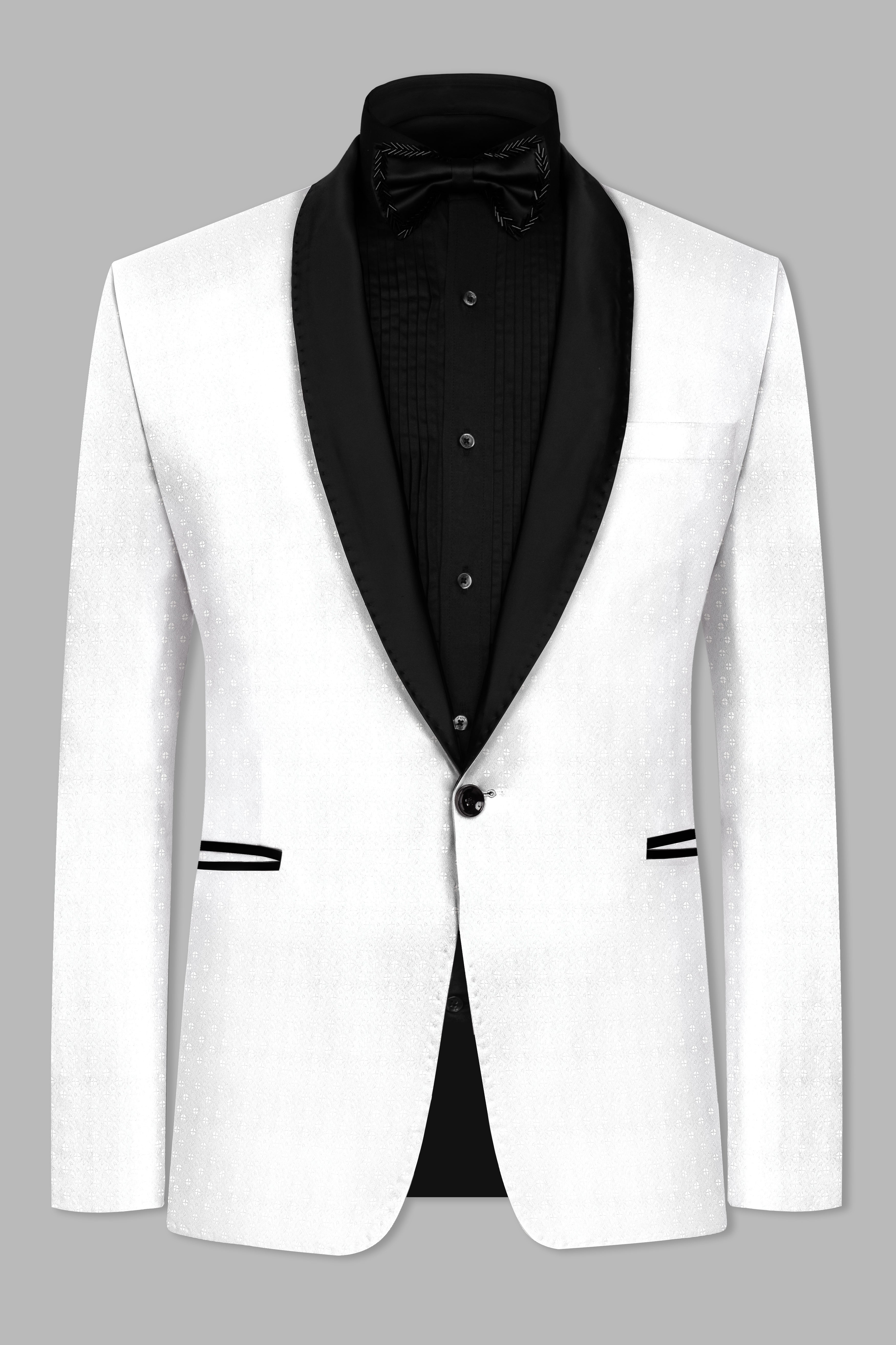 Bright White Sequin And Thread Embroidered Tuxedo Blazer