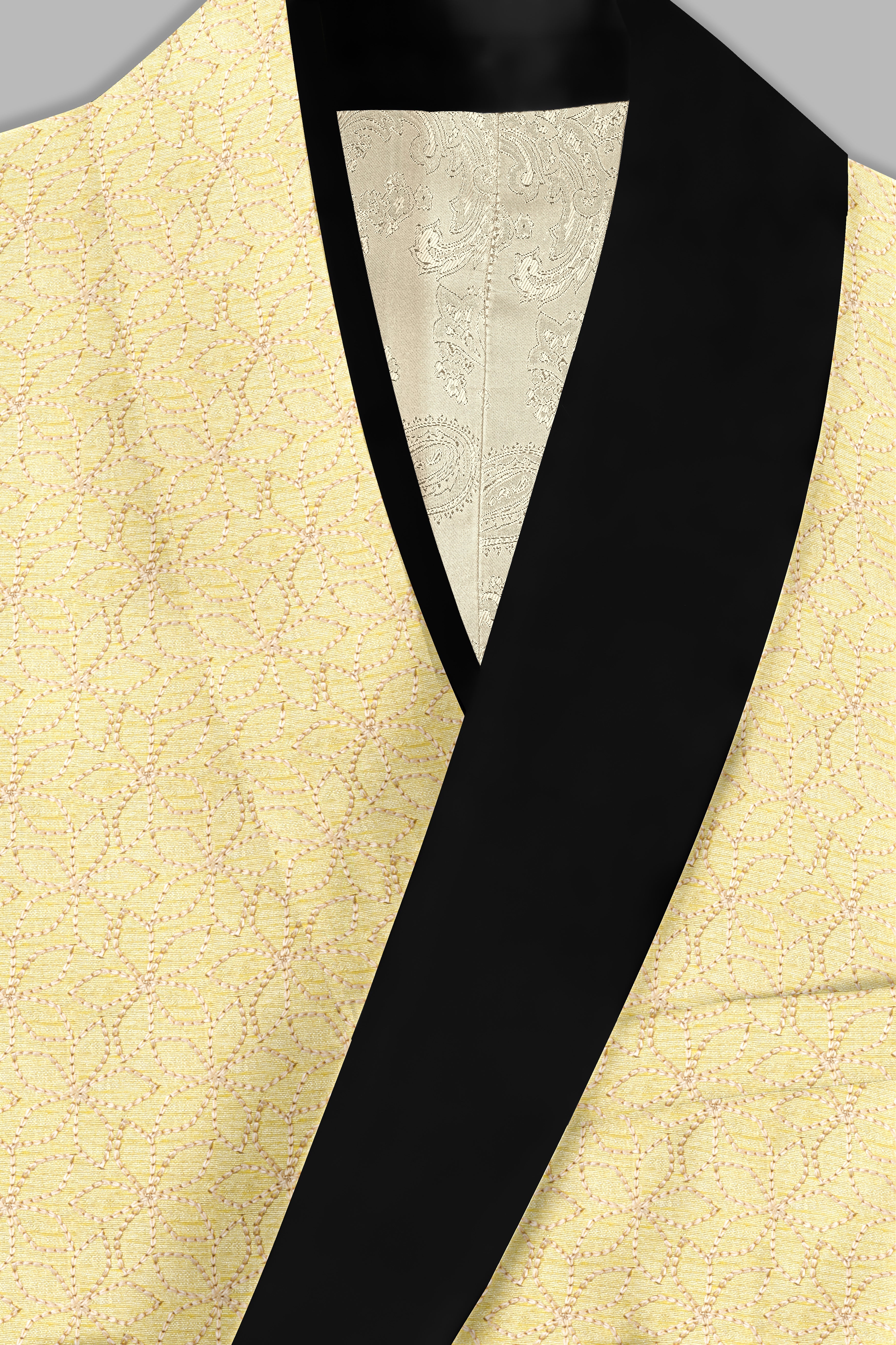 Blond Yellow Flower Embroidered Tuxedo Blazer