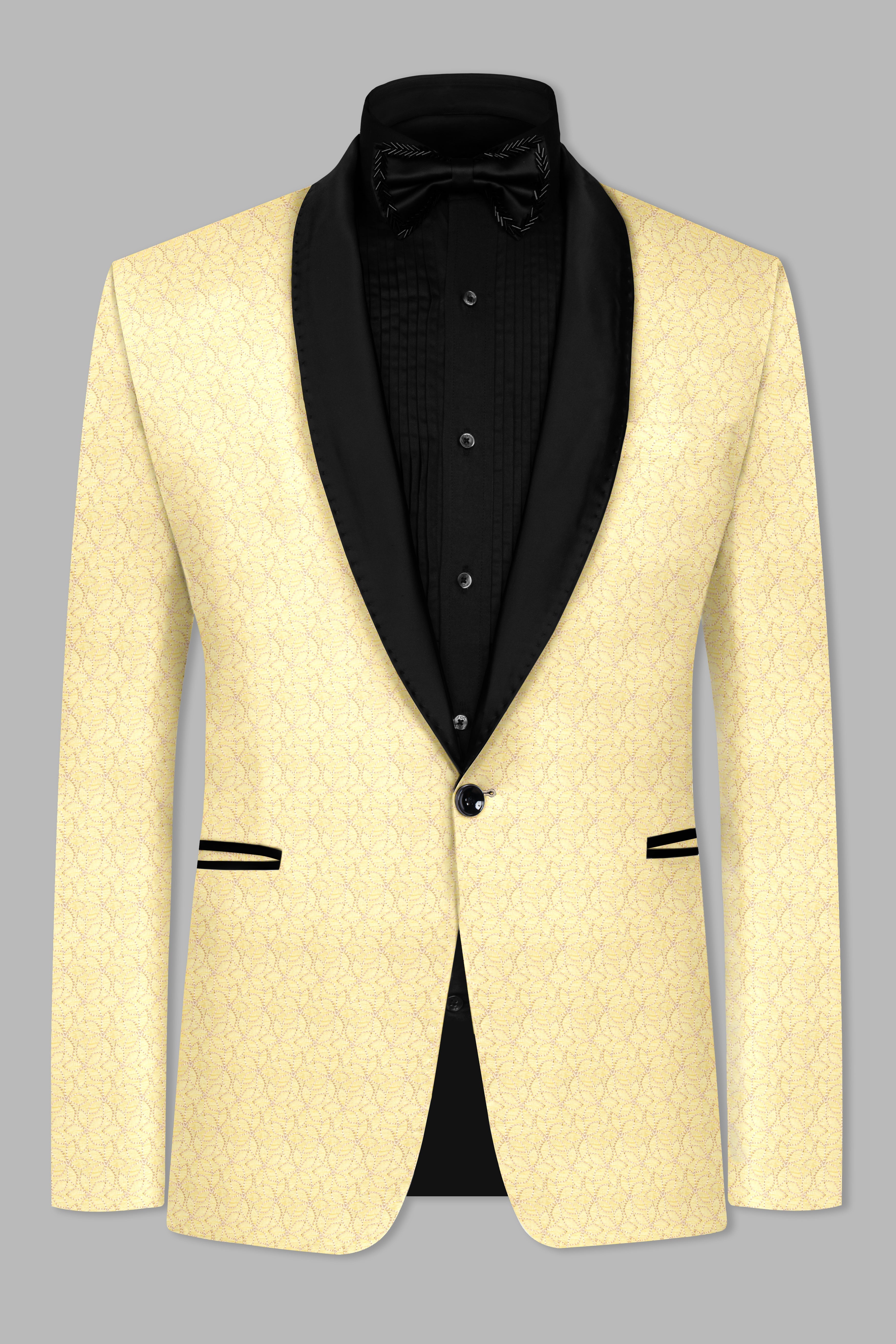 Blond Yellow Flower Embroidered Tuxedo Blazer