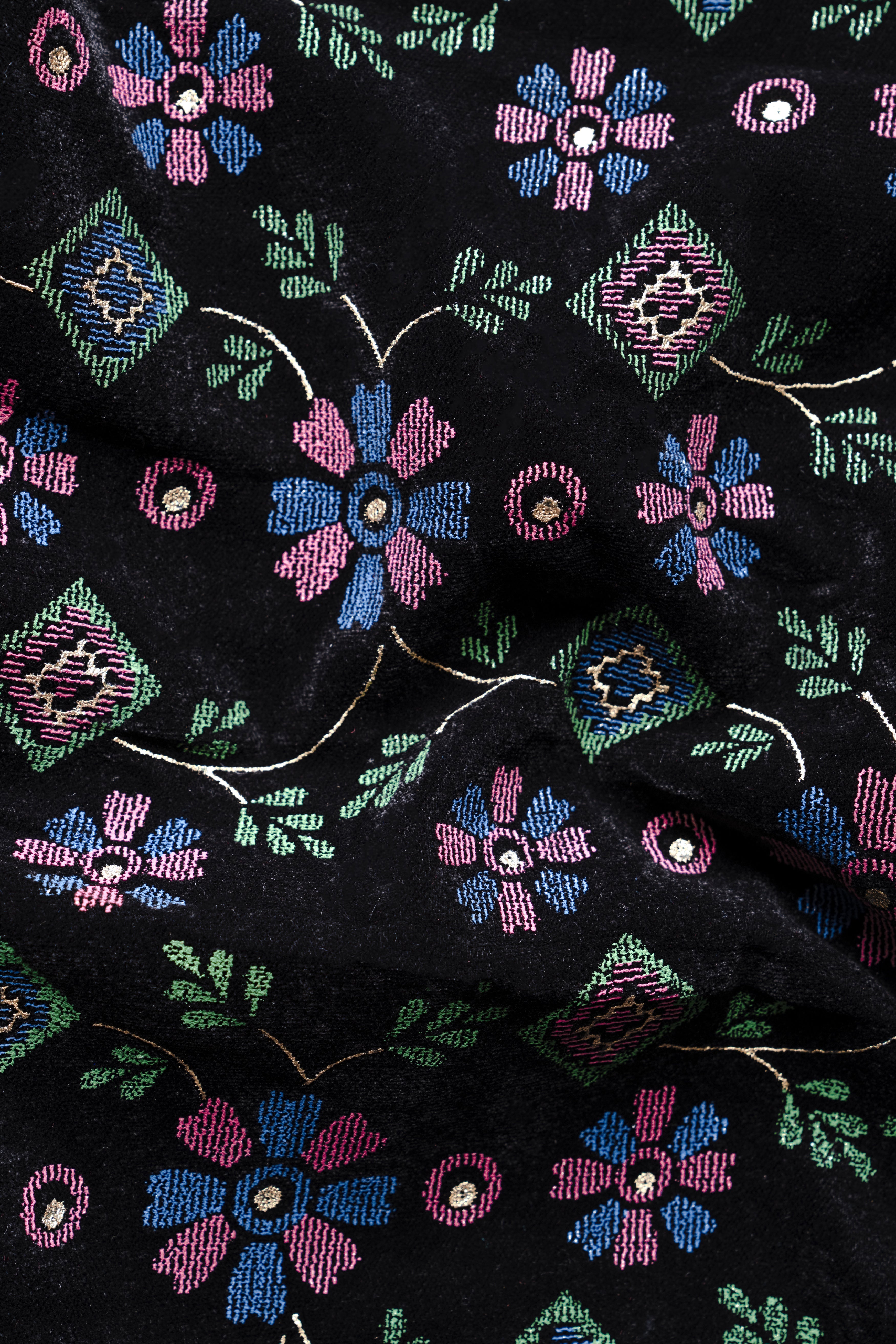 Jade Black And Glade Green Multicolour Floral Jacquard Weave Bandhgala Jodhpuri