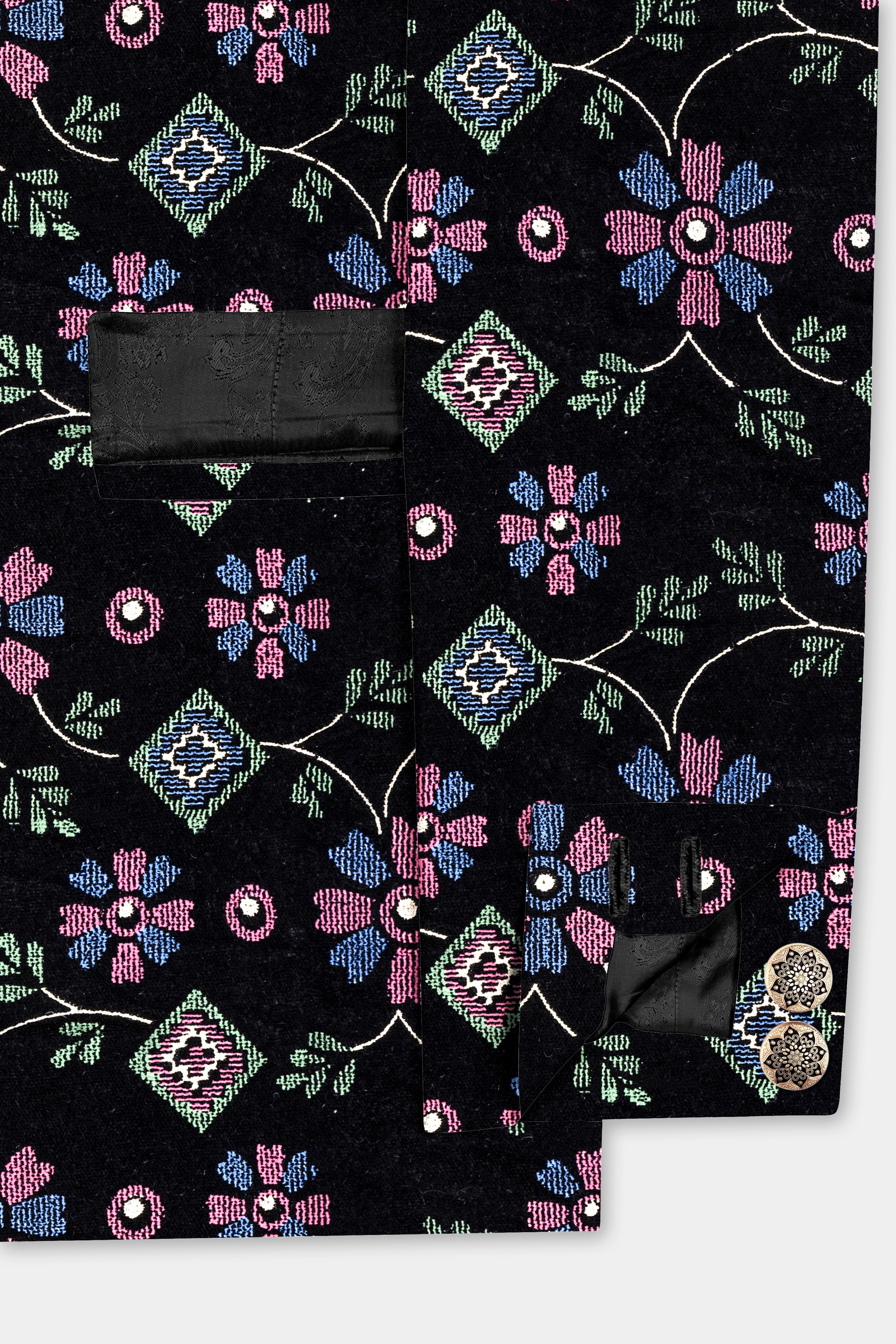 Jade Black And Glade Green Multicolour Floral Jacquard Weave Bandhgala Jodhpuri