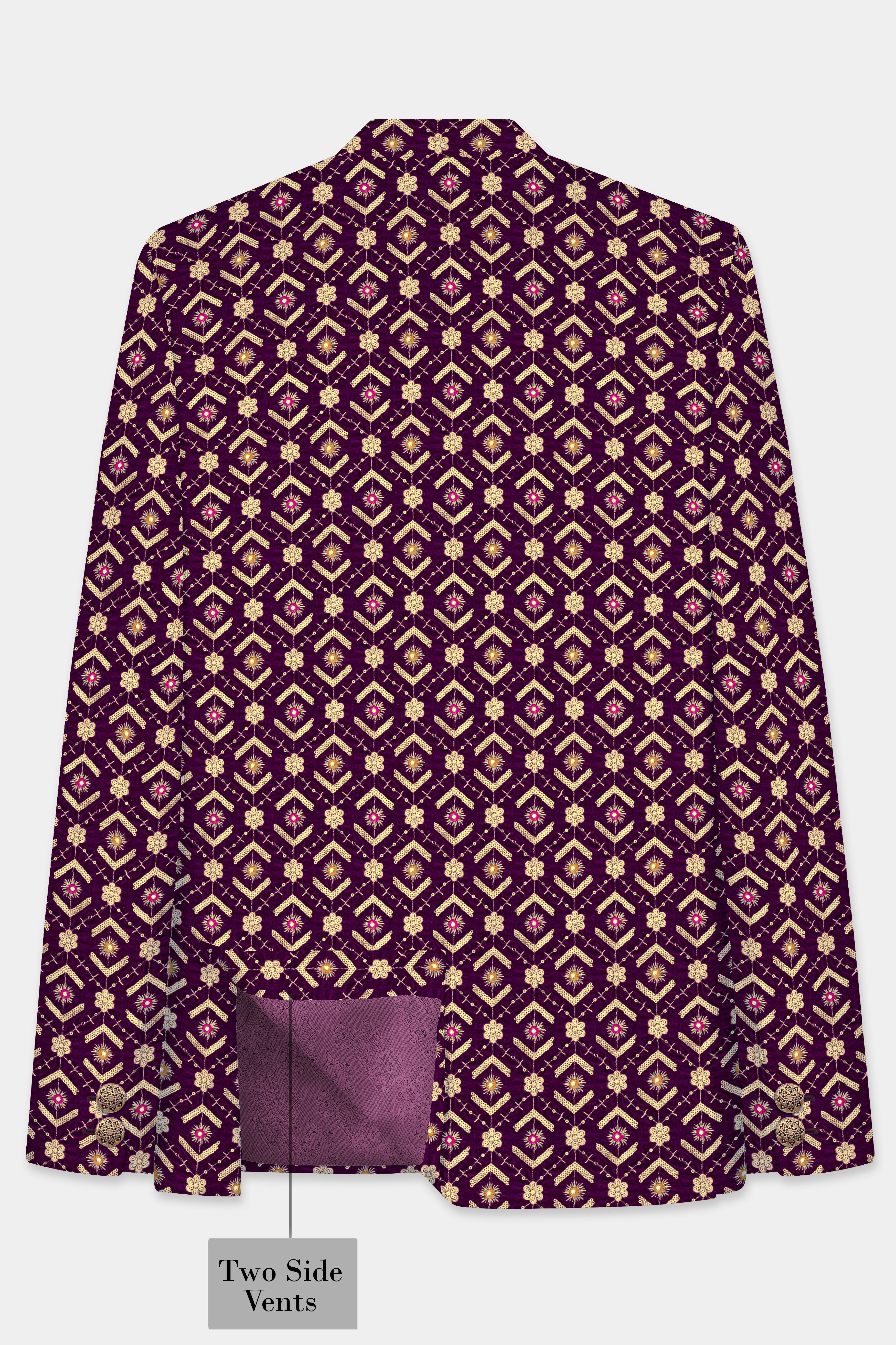 Blackberry Purple Velvet Thread And Sequin Embroidered Bandhgala Jodhpuri