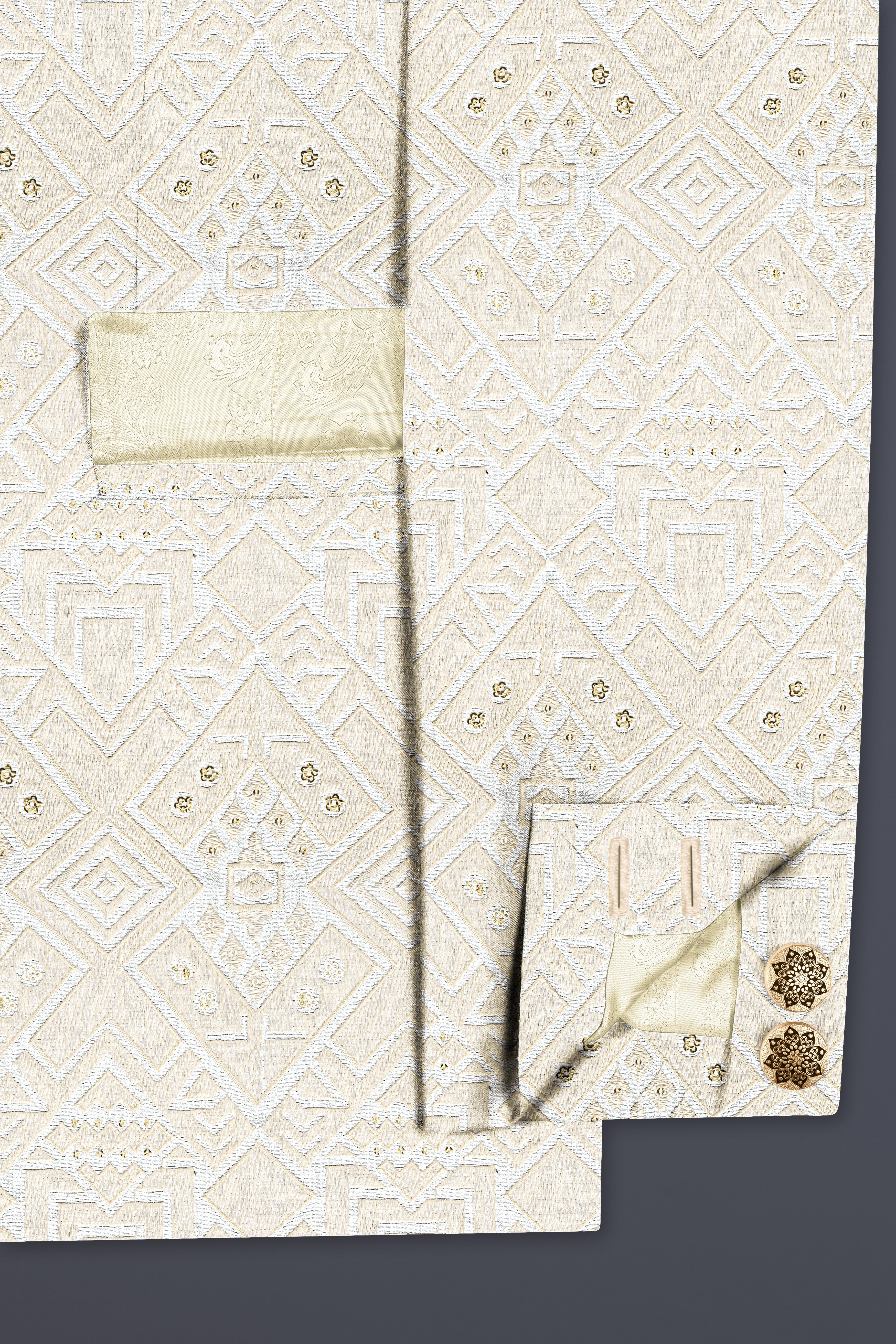 Merino Cream Geometric Thread And Sequin Embroidered Bandhgala Jodhpuri