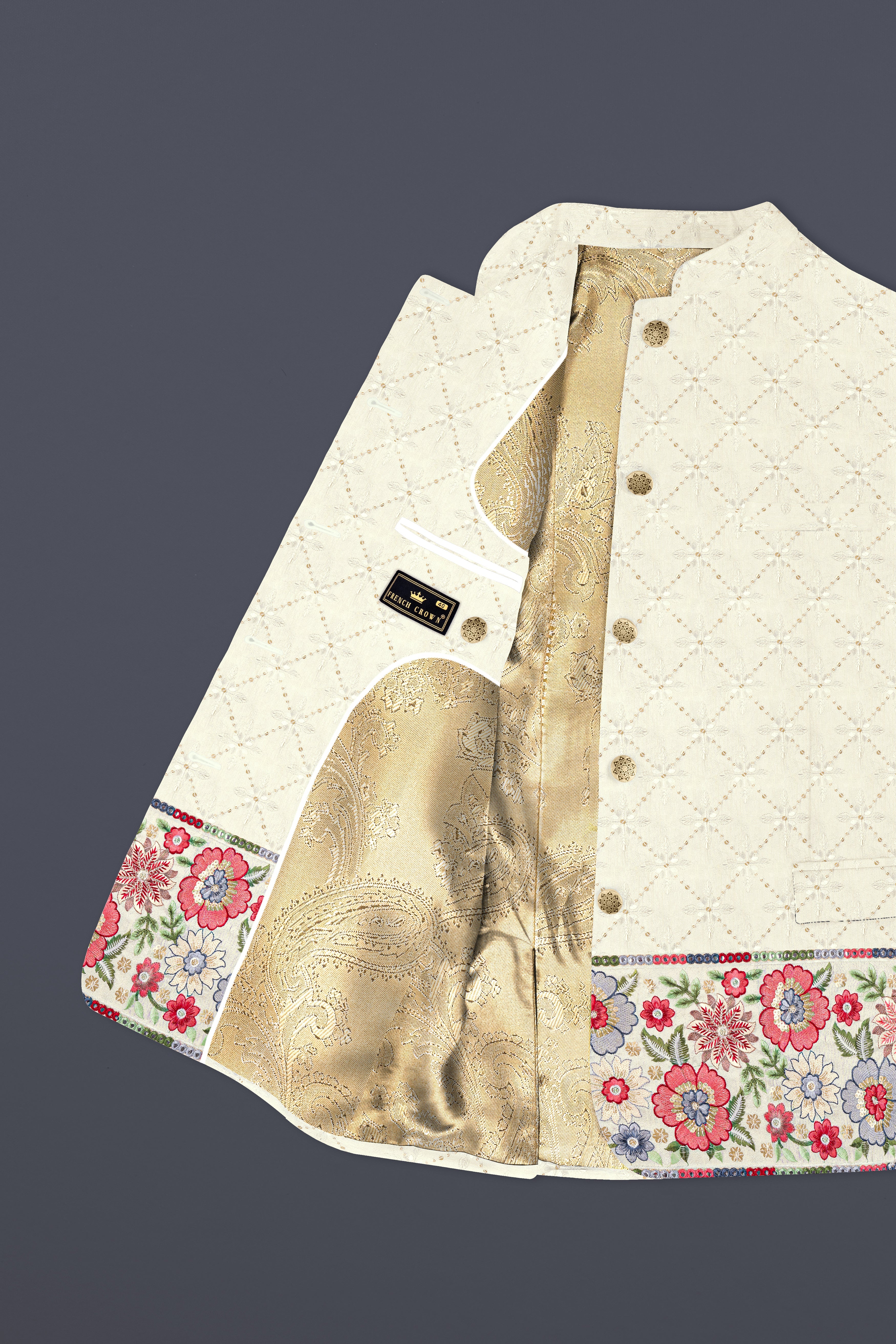 Swizzle Cream sequin and Multicolor thread Embroidered Bandhgala Jodhpuri