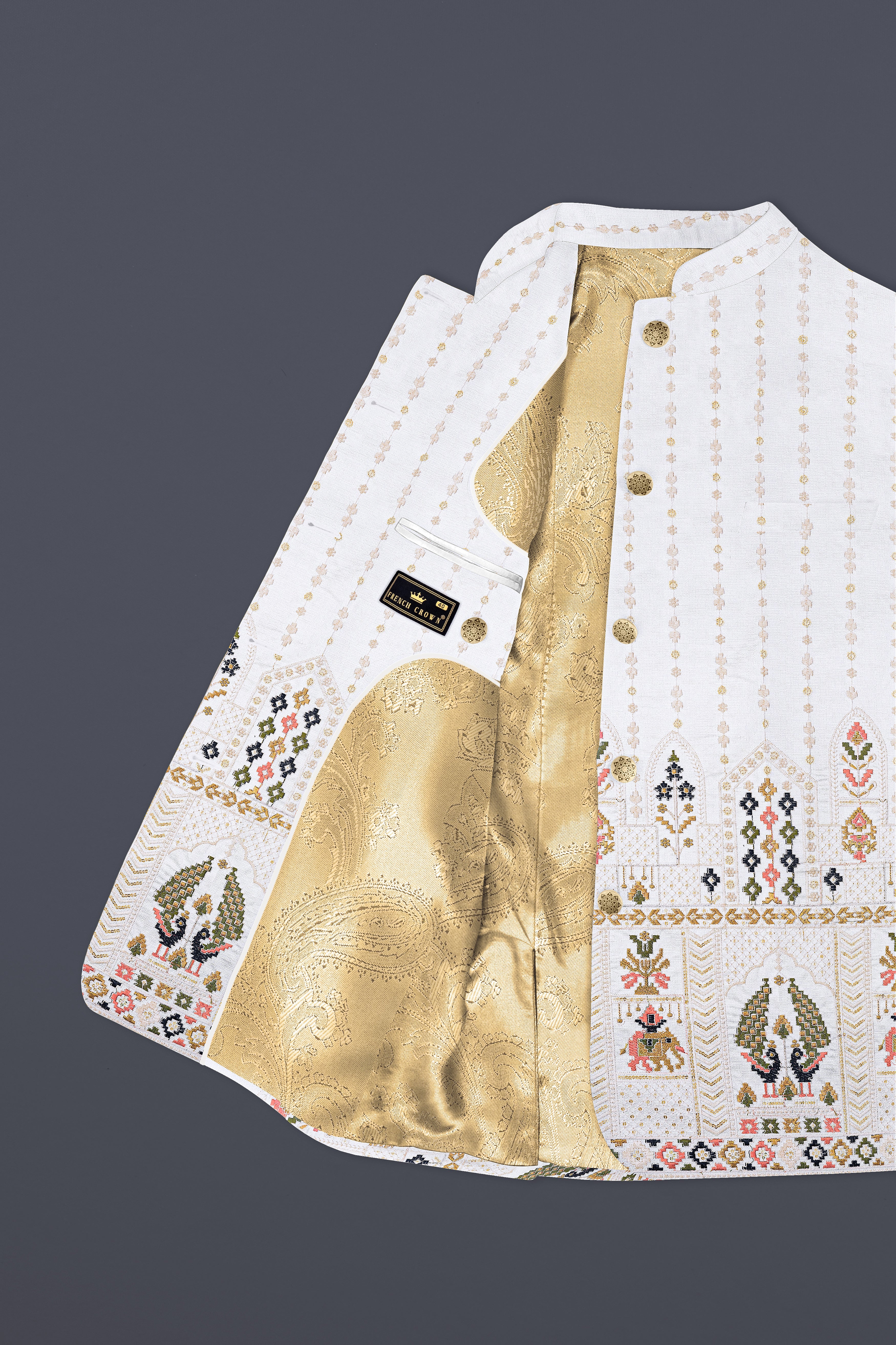 Off White Multicolor Sequin and thread Embroidered Bandhgala Jodhpuri
