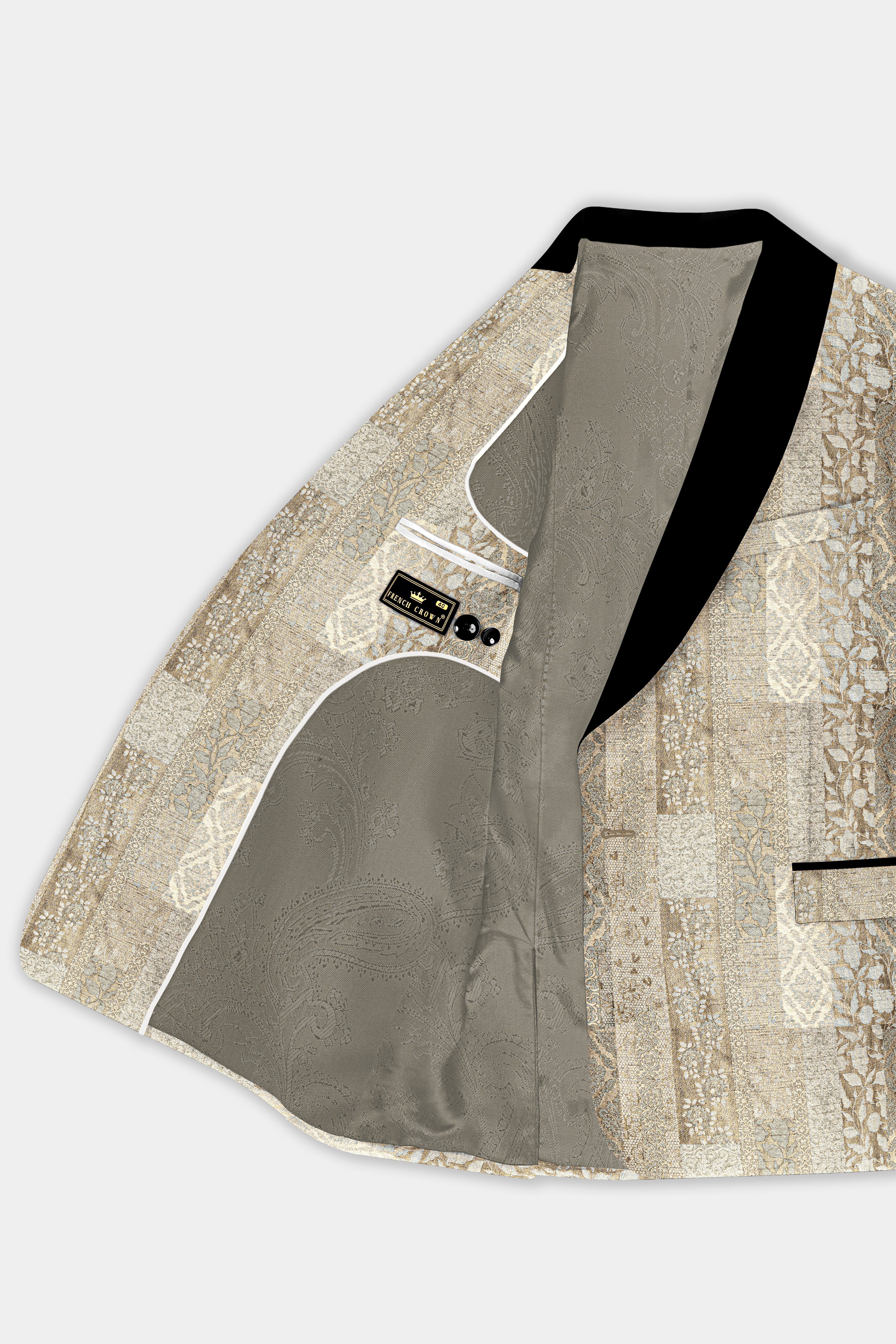 Nomad Brown and Armadillo Gray Jacquard Floral Weave Tuxedo Blazer BL3702-BKL-36, BL3702-BKL-38, BL3702-BKL-40, BL3702-BKL-42, BL3702-BKL-44, BL3702-BKL-46, BL3702-BKL-48, BL3702-BKL-50, BL3702-BKL-52, BL3702-BKL-54, BL3702-BKL-56, BL3702-BKL-58, BL3702-BKL-60