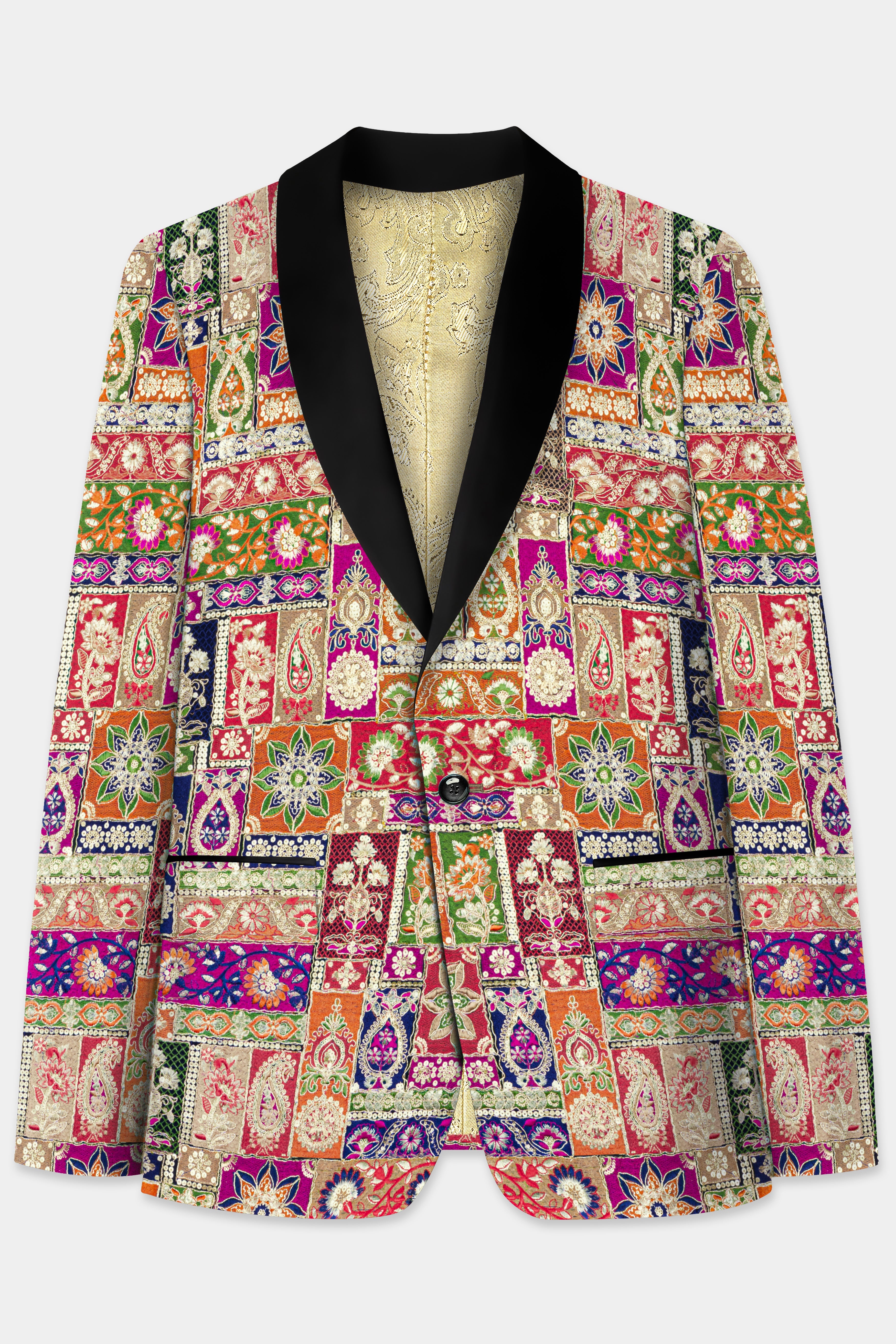 Multicolor Sequin and Heavy Embroidered Thread Work Tuxedo Blazer