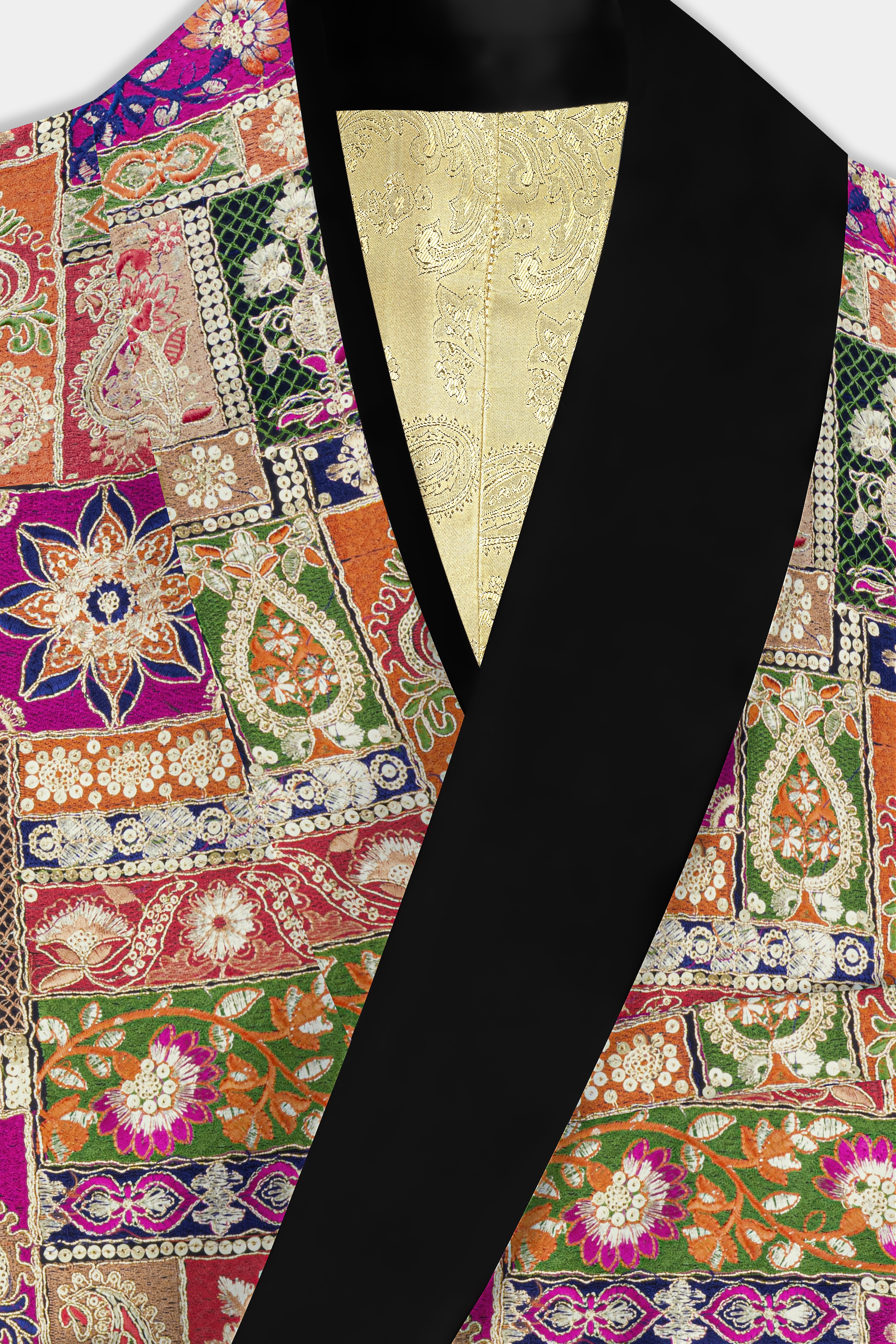 Multicolor Sequin and Heavy Embroidered Thread Work Tuxedo Blazer