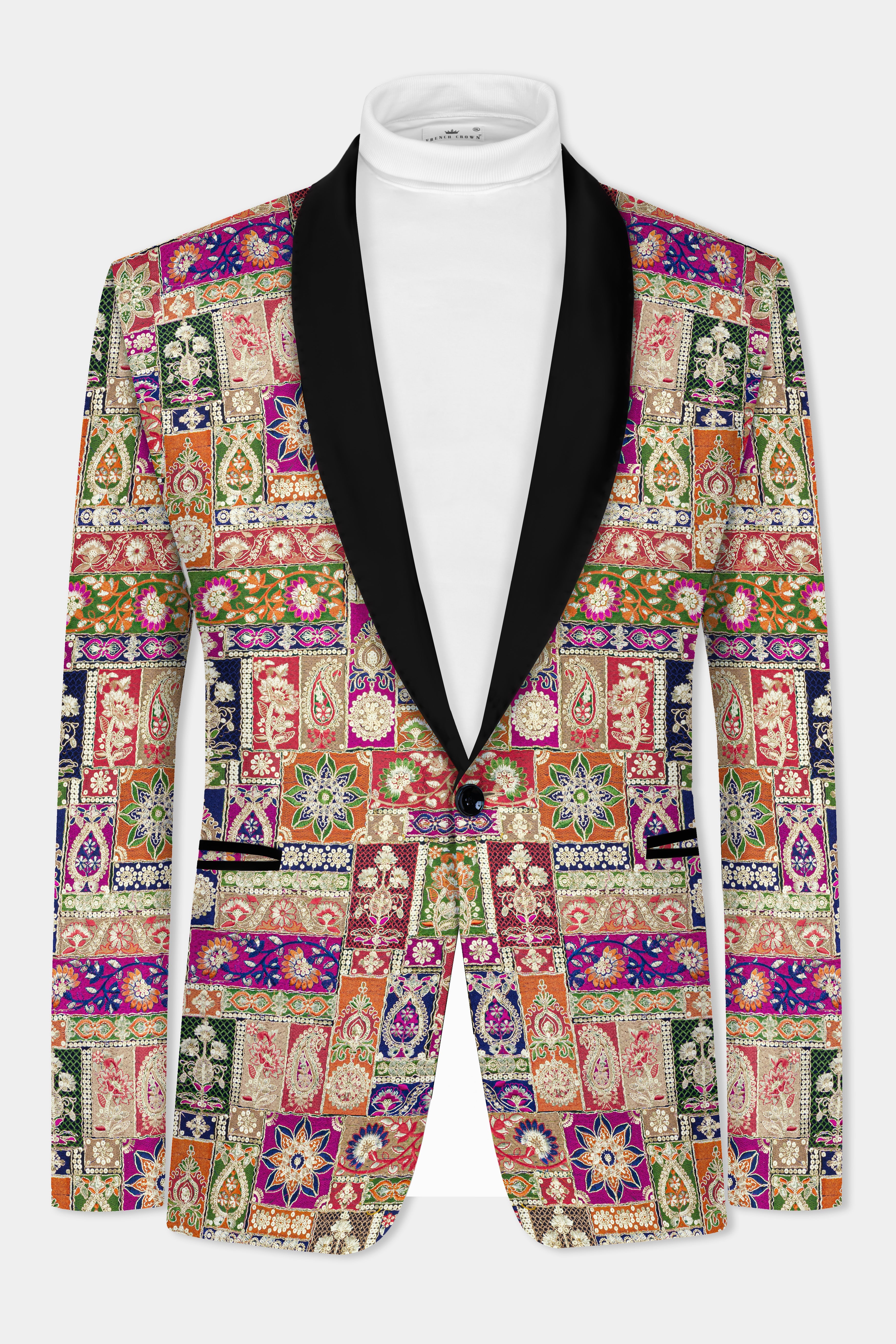 Multicolor Sequin and Heavy Embroidered Thread Work Tuxedo Blazer