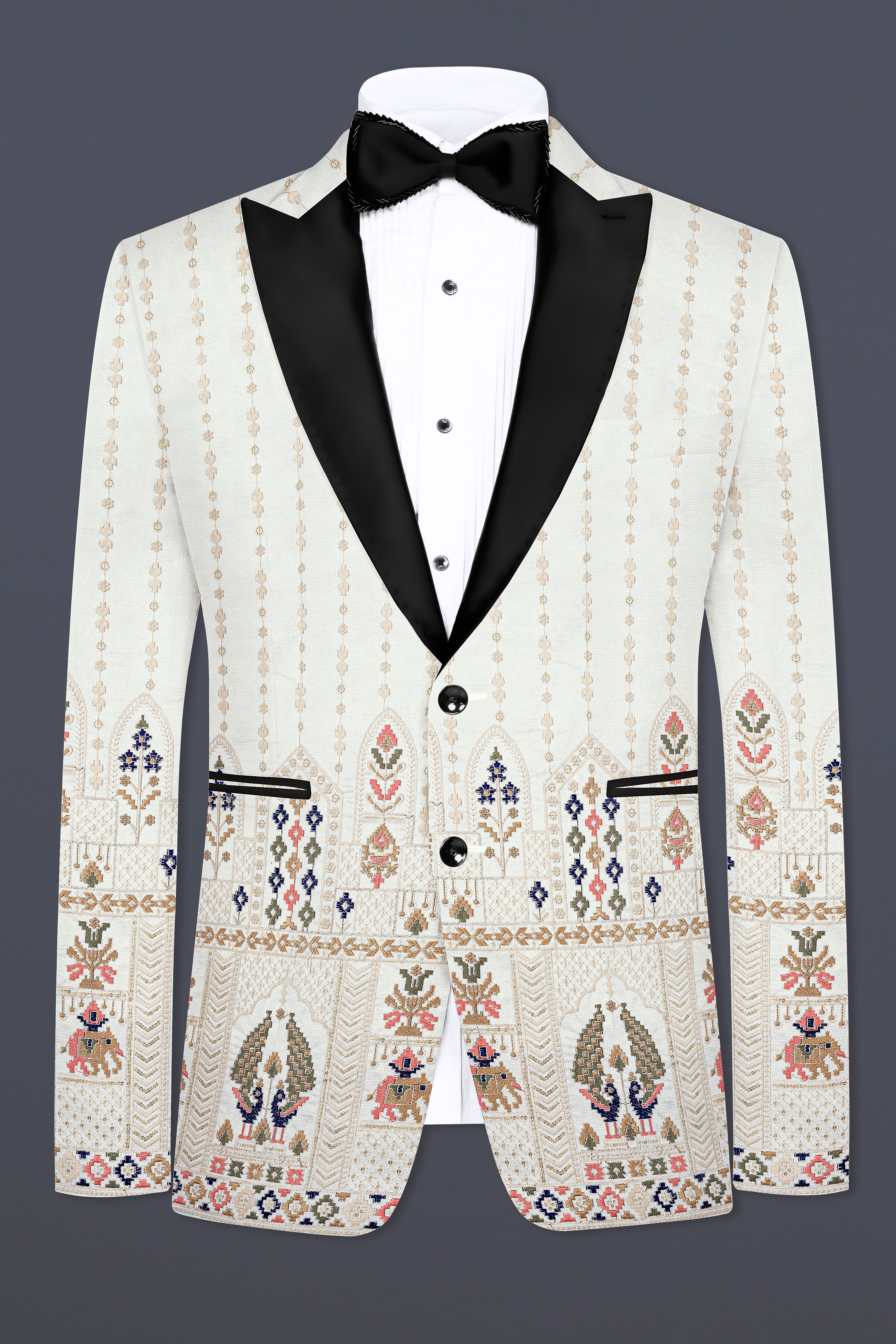Off White And Shilo peach Sequins Embroidered Peak Collar Tuxedo Blazer