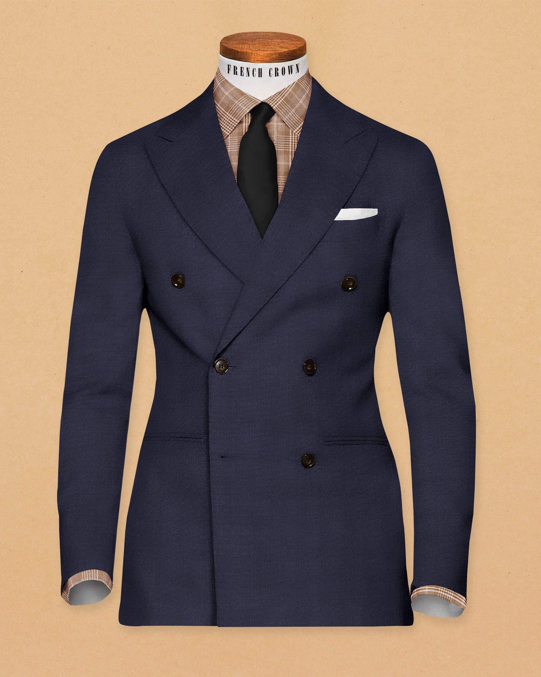 Navy Wool Blend Double Breasted Blazer