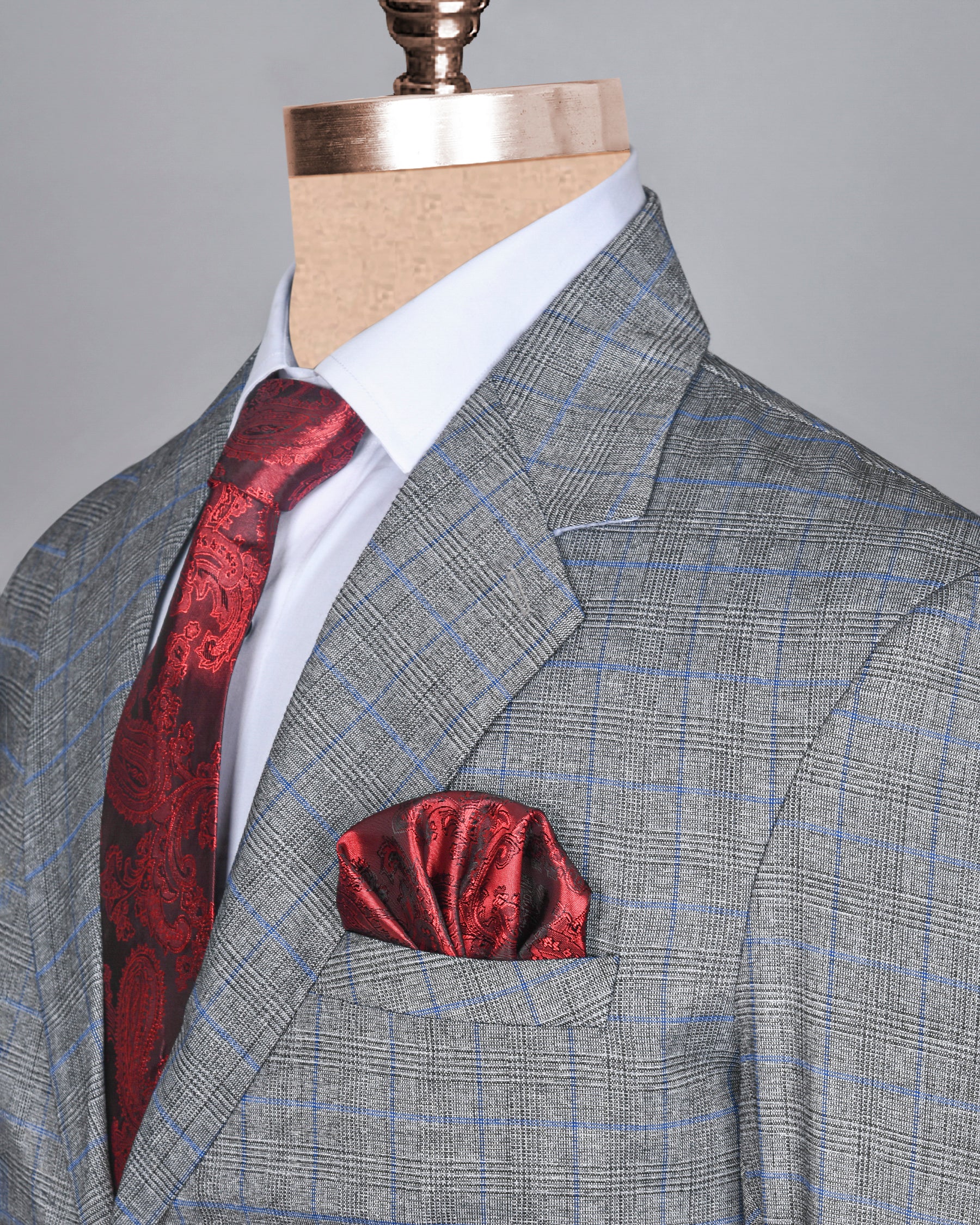 Pewter Grey Plaid and textured Premium Wool Blazer