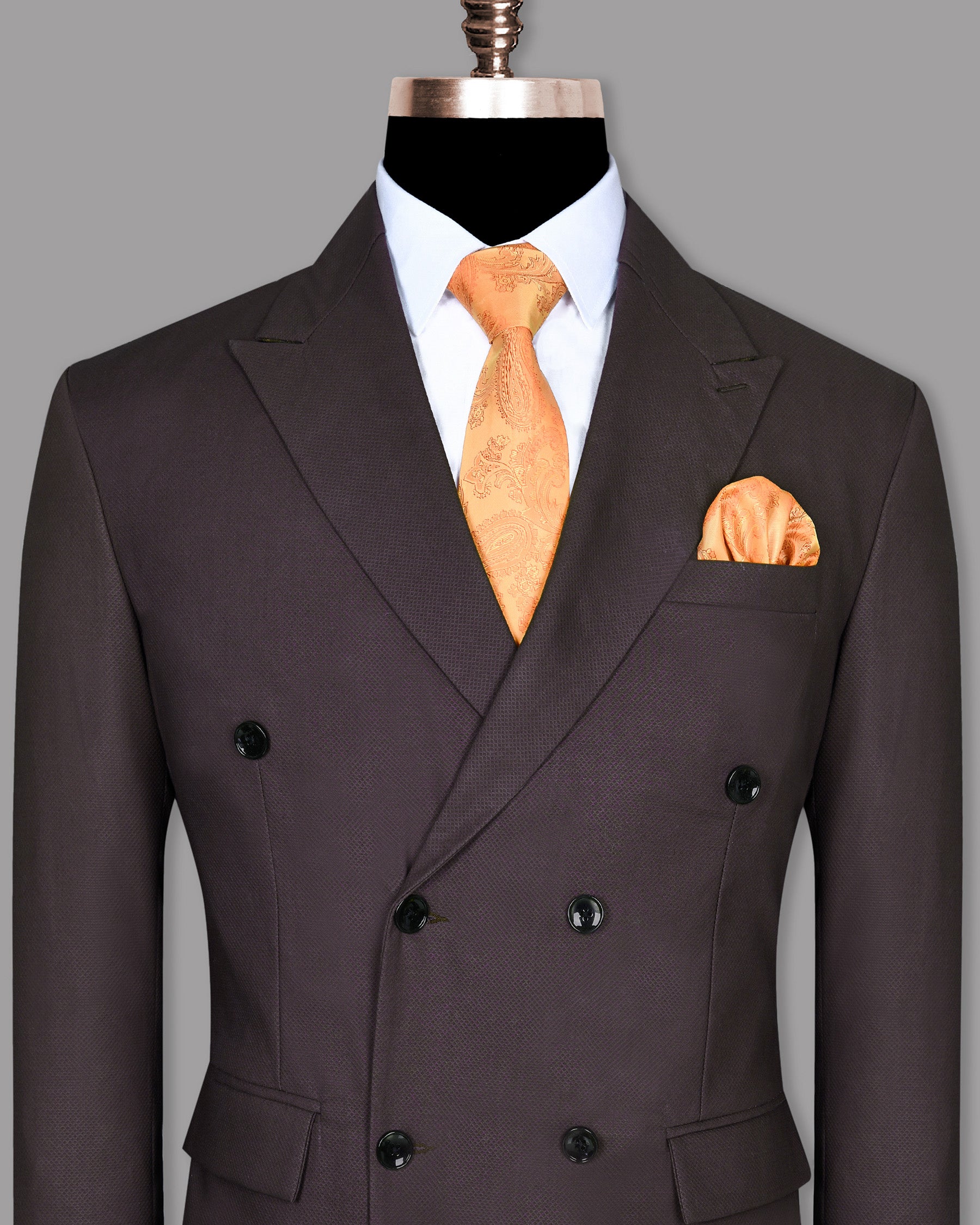 Anchor Grey Textured Premium Cotton Double Breasted Blazer