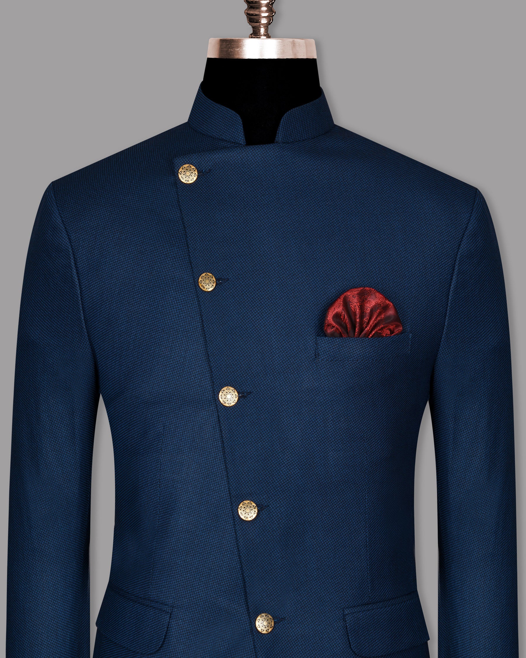 Royal Blue Diamond Dobby Cross Buttoned Bandhgala/Mandarin wool-silk blend Blazer BL626CBG-46, BL626CBG-36, BL626CBG-38, BL626CBG-50, BL626CBG-48, BL626CBG-44, BL626CBG-54, BL626CBG-40, BL626CBG-42, BL626CBG-52, BL626CBG-56, BL626CBG-58, BL626CBG-60