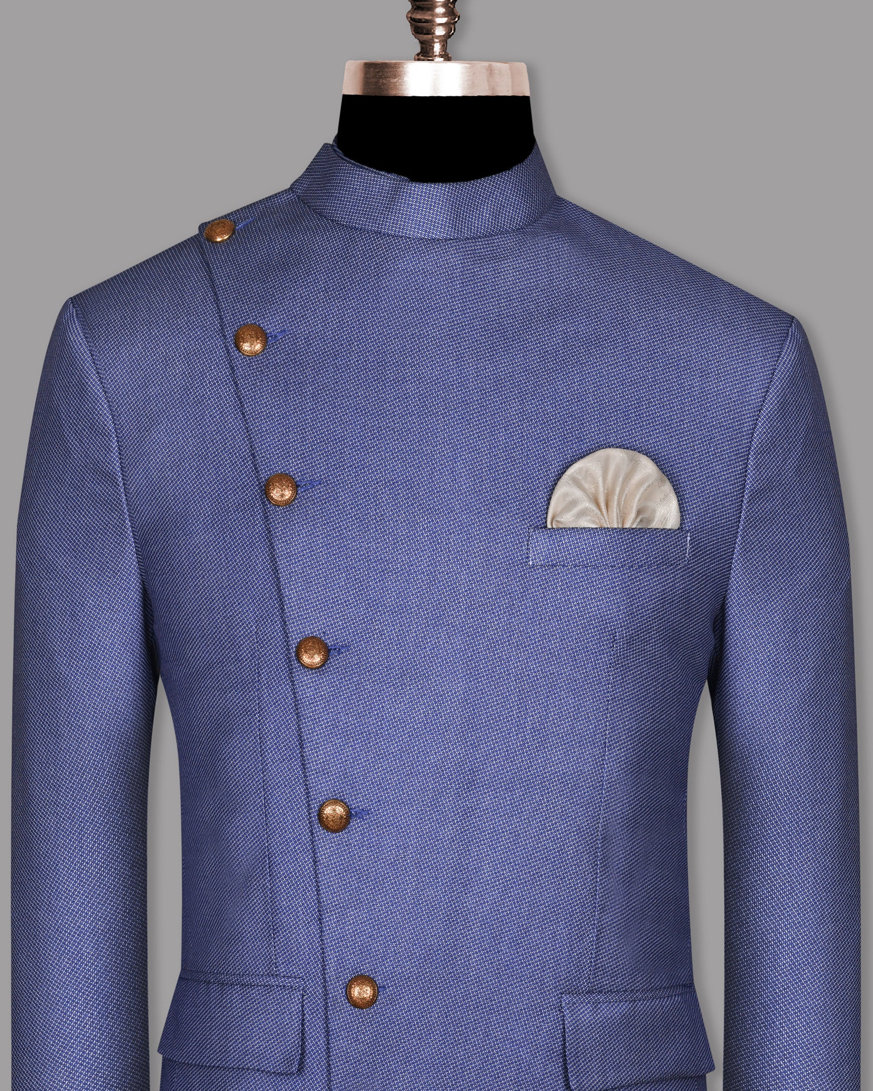 Sky Blue Micro Textured Ultra soft Cross Buttoned Bandhgala/Mandarin wool-silk blend Blazer BL628CBG2-42, BL628CBG2-36, BL628CBG2-38, BL628CBG2-50, BL628CBG2-52, BL628CBG2-54, BL628CBG2-56, BL628CBG2-58, BL628CBG2-60, BL628CBG2-40, BL628CBG2-44, BL628CBG2-46, BL628CBG2-48