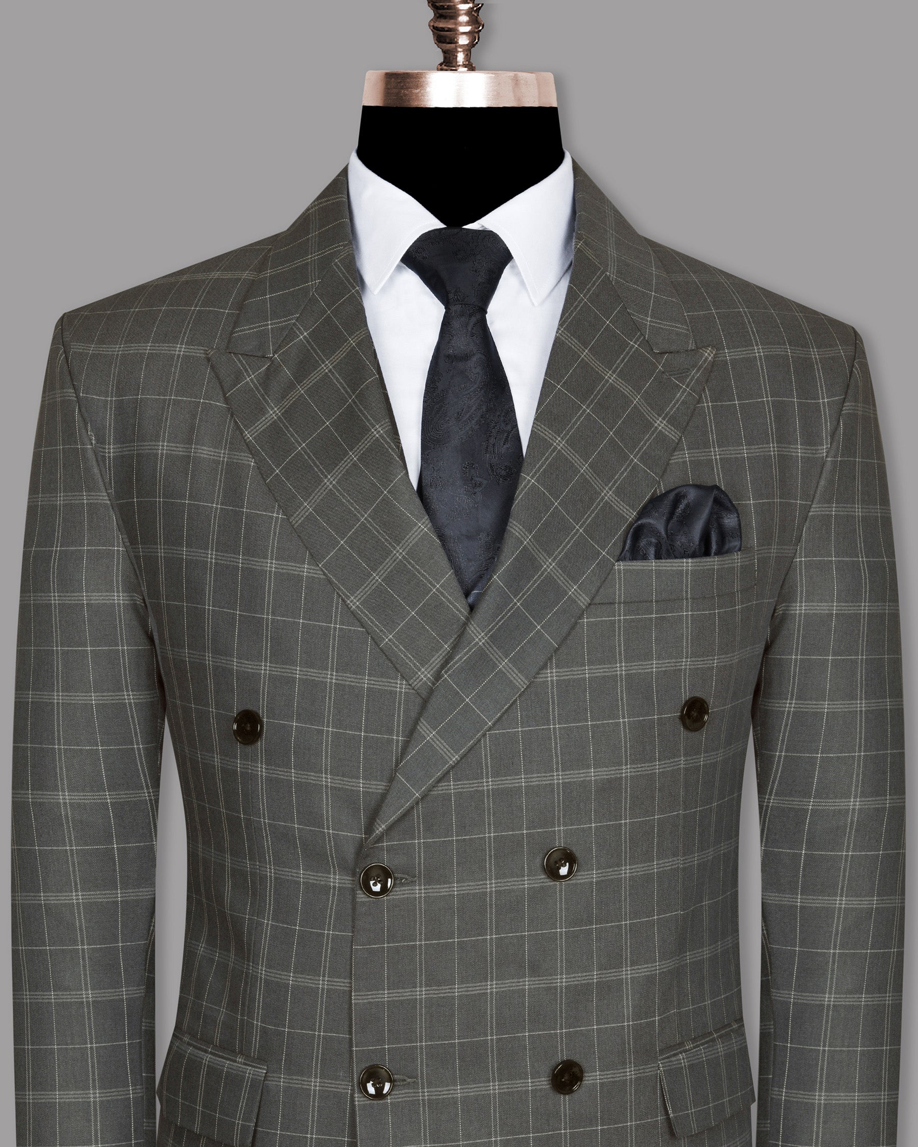 Trout Grey Windowpane Pure Wool Double Breasted Blazer BL633DB-36, BL633DB-38, BL633DB-40, BL633DB-42, BL633DB-60, BL633DB-44, BL633DB-46, BL633DB-50, BL633DB-52, BL633DB-54, BL633DB-56, BL633DB-58, BL633DB-48