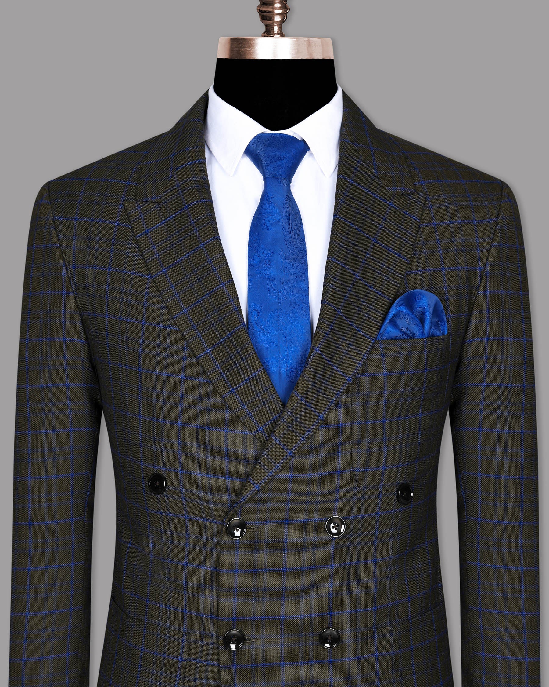 Wood Brown with Royal Blue windowpane Wool Double Breasted Tweed Blazer BL690DB-PP-44, BL690DB-PP-46, BL690DB-PP-48, BL690DB-PP-36, BL690DB-PP-38, BL690DB-PP-40, BL690DB-PP-42, BL690DB-PP-52, BL690DB-PP-54, BL690DB-PP-56, BL690DB-PP-58, BL690DB-PP-50, BL690DB-PP-60