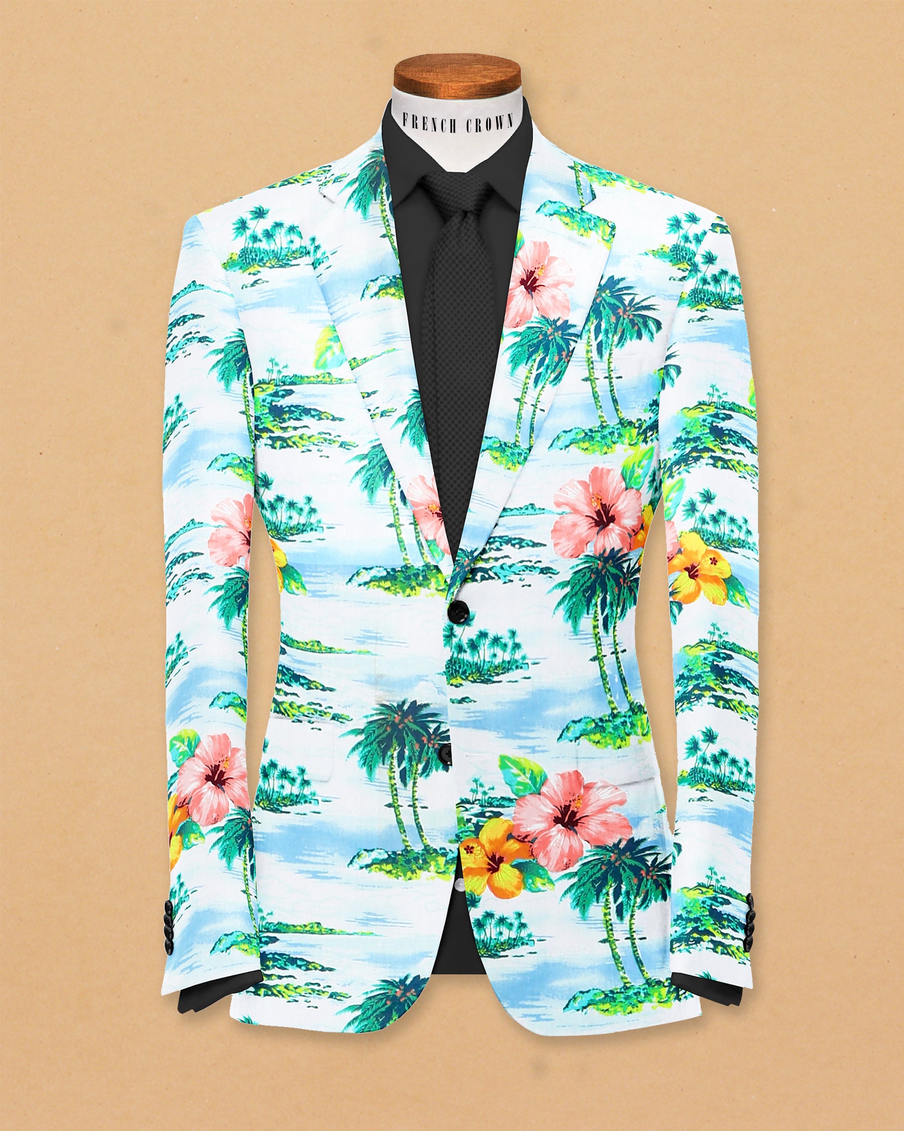 White Based Colorful Tropical Print Designer Blazer