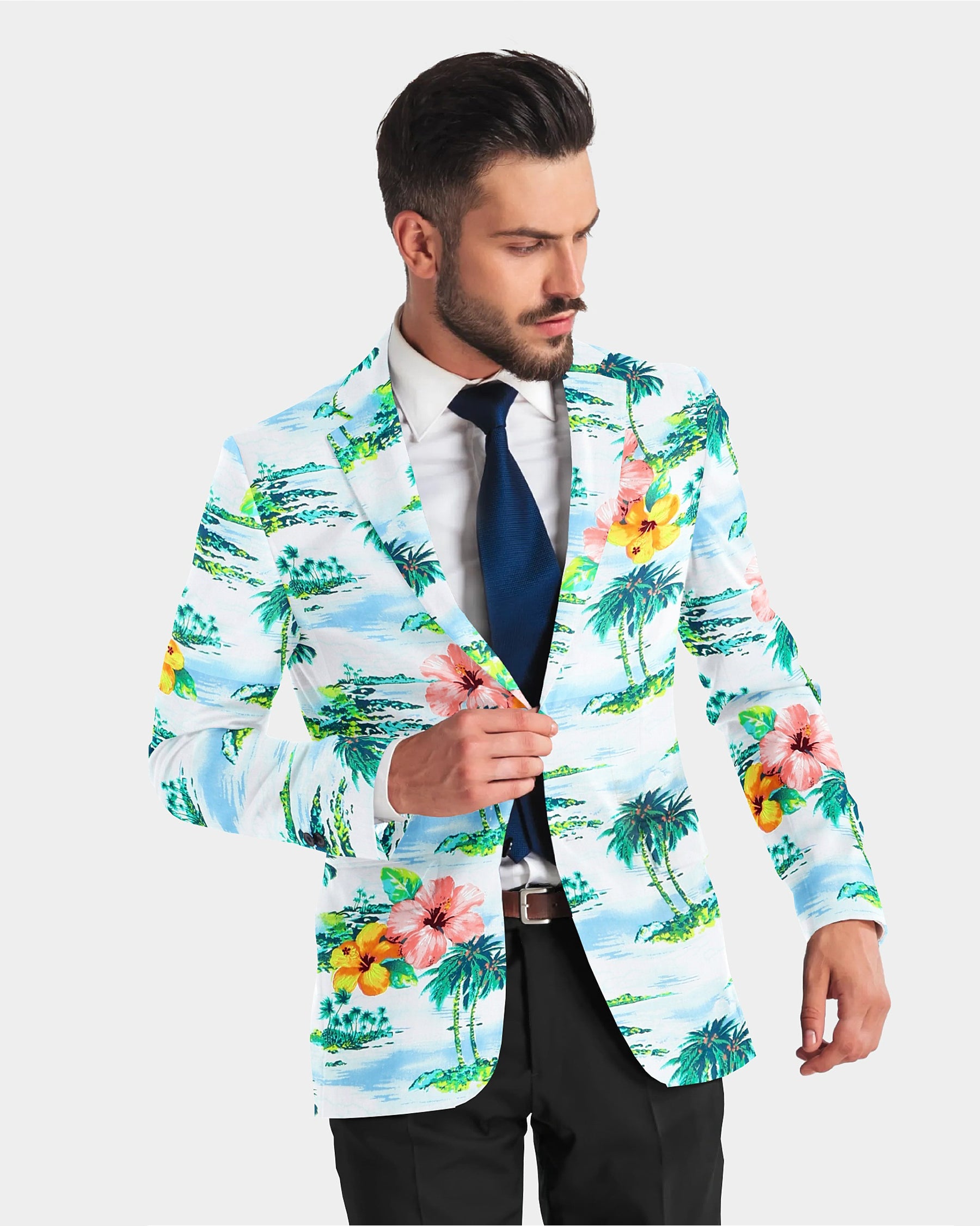 White Based Colorful Tropical Print Designer Blazer