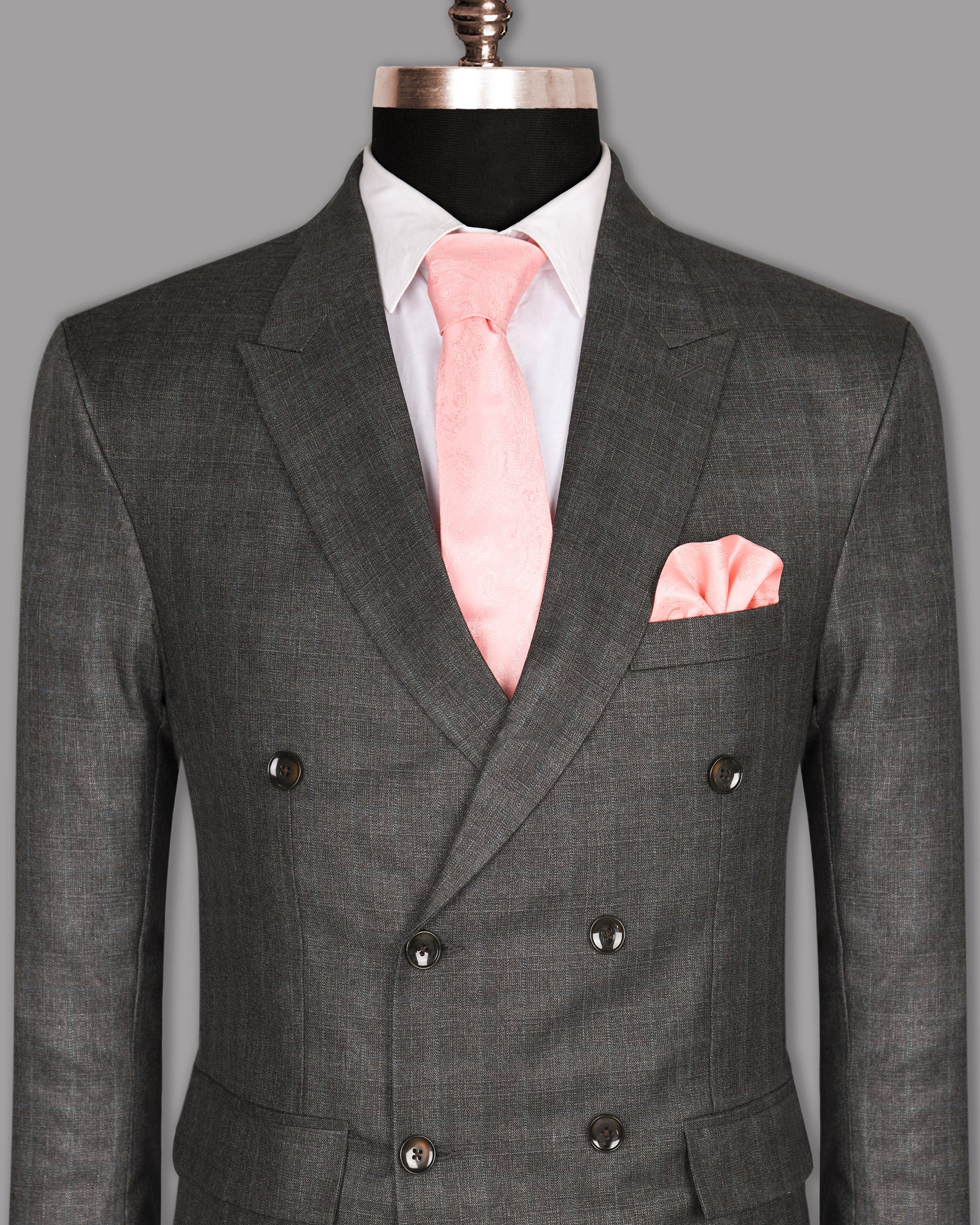 Grizzle Grey Subtle Windowpane Wool Rich Double Breasted Blazer BL747DB-38, BL747DB-50, BL747DB-52, BL747DB-56, BL747DB-40, BL747DB-42, BL747DB-44, BL747DB-46, BL747DB-48, BL747DB-54, BL747DB-58, BL747DB-36, BL747DB-60