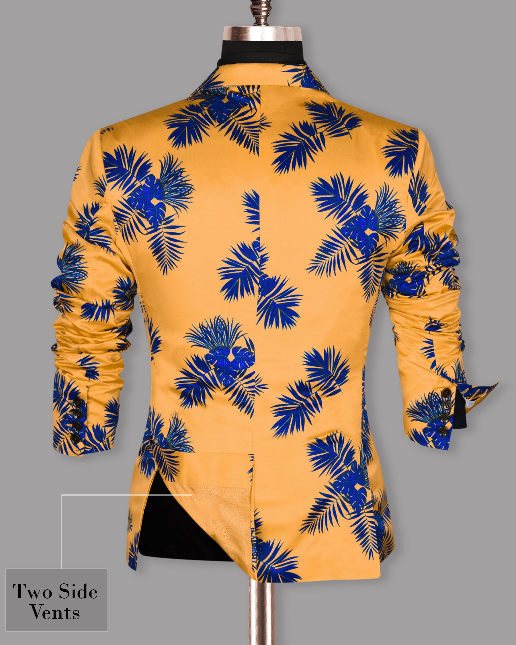 Orange Tropical Print Double Breasted Designer Blazer