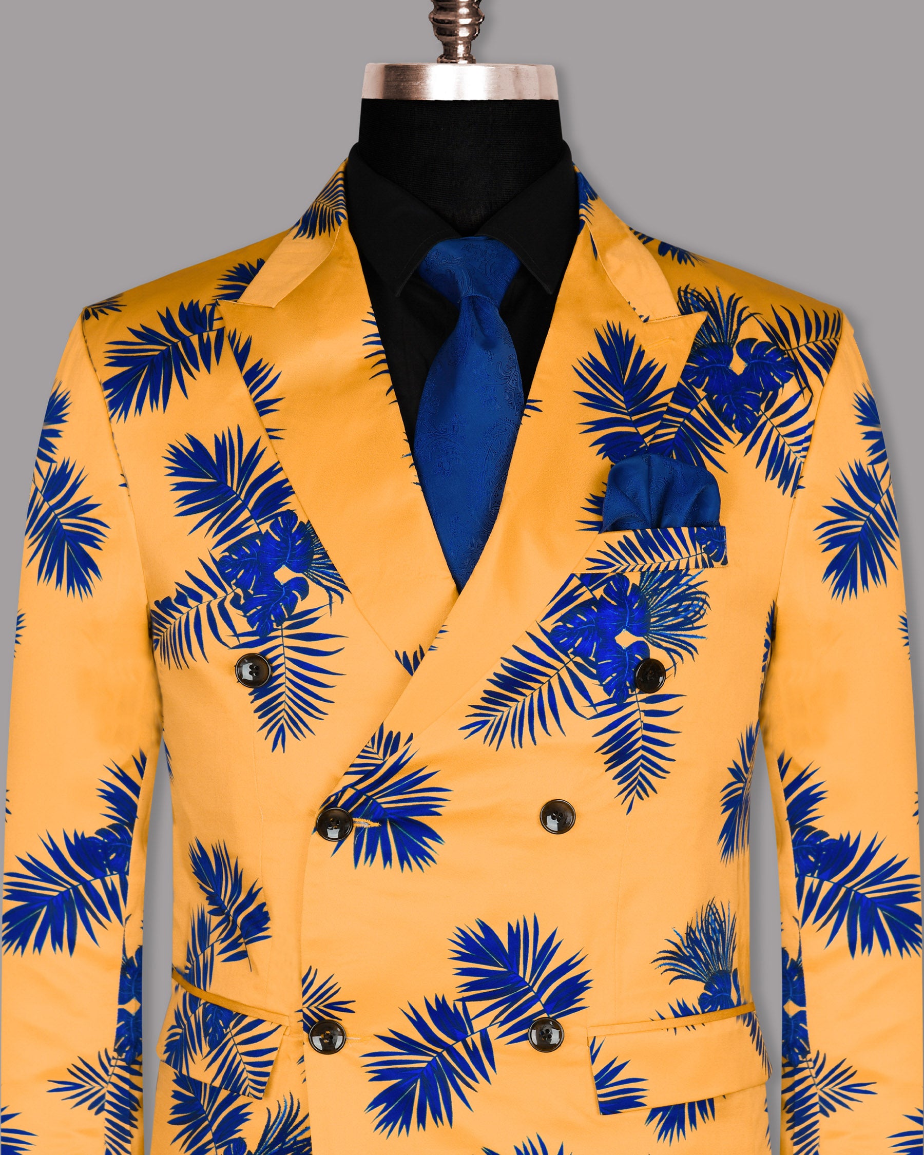 Orange Tropical Print Double Breasted Designer Blazer BL868-DB-52, BL868-DB-54, BL868-DB-58, BL868-DB-38, BL868-DB-40, BL868-DB-44, BL868-DB-46, BL868-DB-48, BL868-DB-36, BL868-DB-42, BL868-DB-50, BL868-DB-56, BL868-DB-60