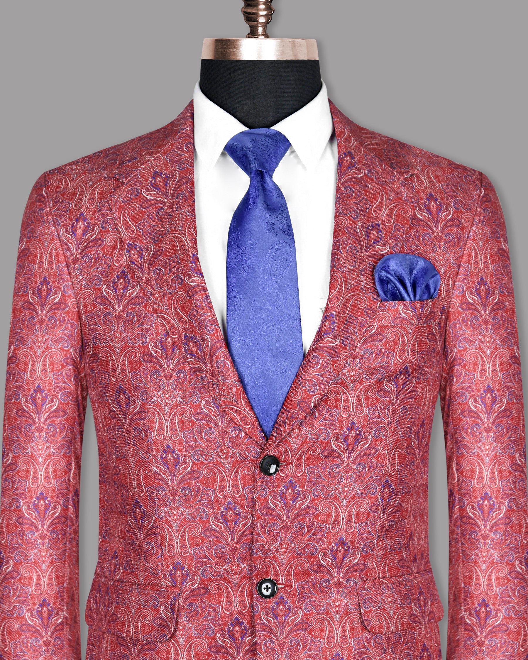 Rust Red Detailed Paisleys Printed Designer Blazer BL904-SB-46, BL904-SB-48, BL904-SB-50, BL904-SB-52, BL904-SB-58, BL904-SB-40, BL904-SB-42, BL904-SB-36, BL904-SB-38, BL904-SB-54, BL904-SB-44, BL904-SB-56, BL904-SB-60