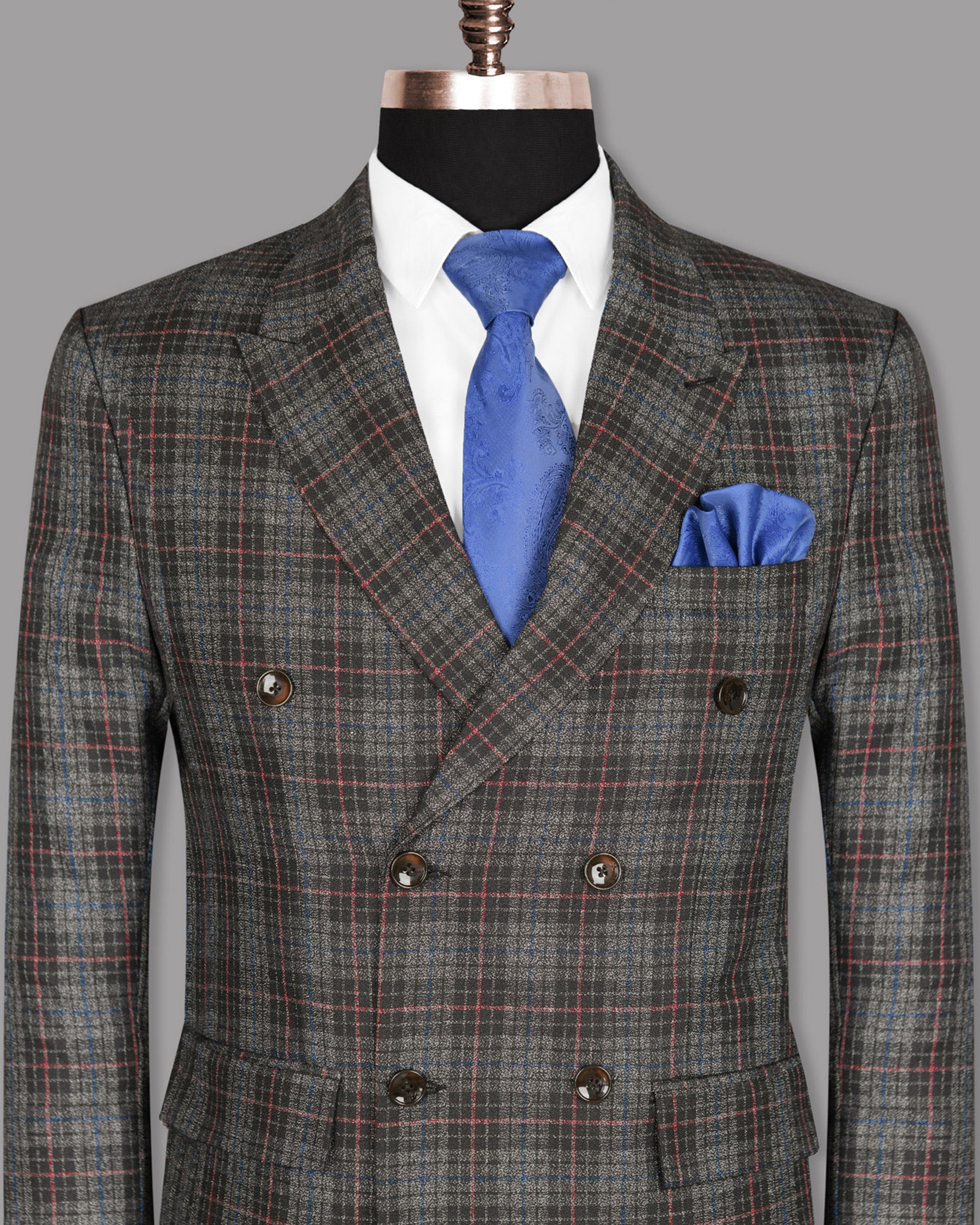 Charcoal Windowpane Wool Rich Double Breasted Blazer BL922-DB-60, BL922-DB-50, BL922-DB-38, BL922-DB-36, BL922-DB-48, BL922-DB-52, BL922-DB-54, BL922-DB-46, BL922-DB-58, BL922-DB-42, BL922-DB-44, BL922-DB-40, BL922-DB-56