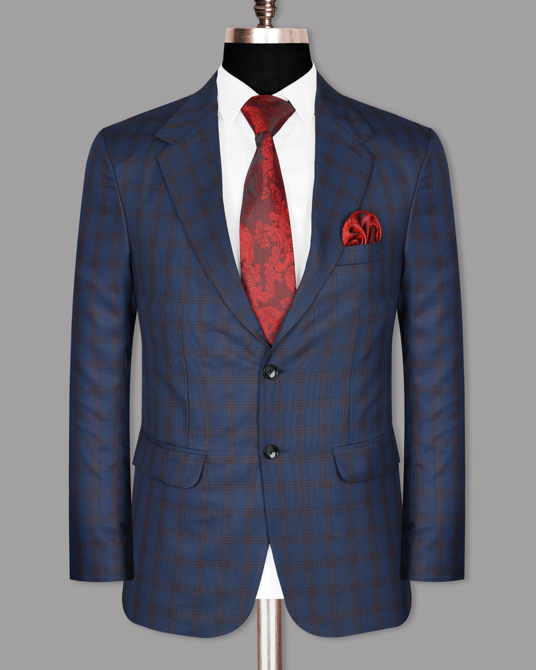 Space Blue with Russet Windowpane Premium Wool Rich Blazer