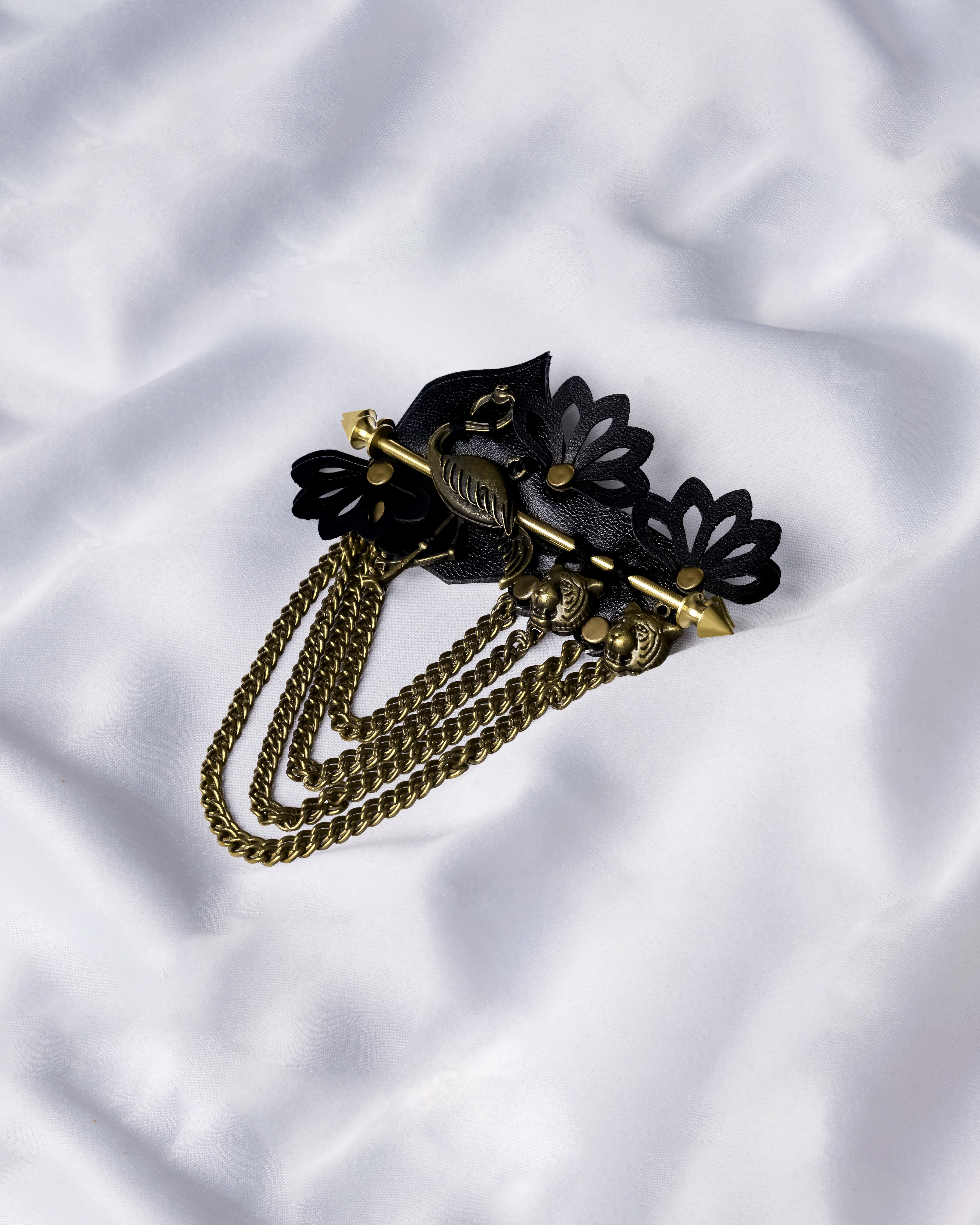 Handcrafted Leather Brooch With Metallic Details BR009